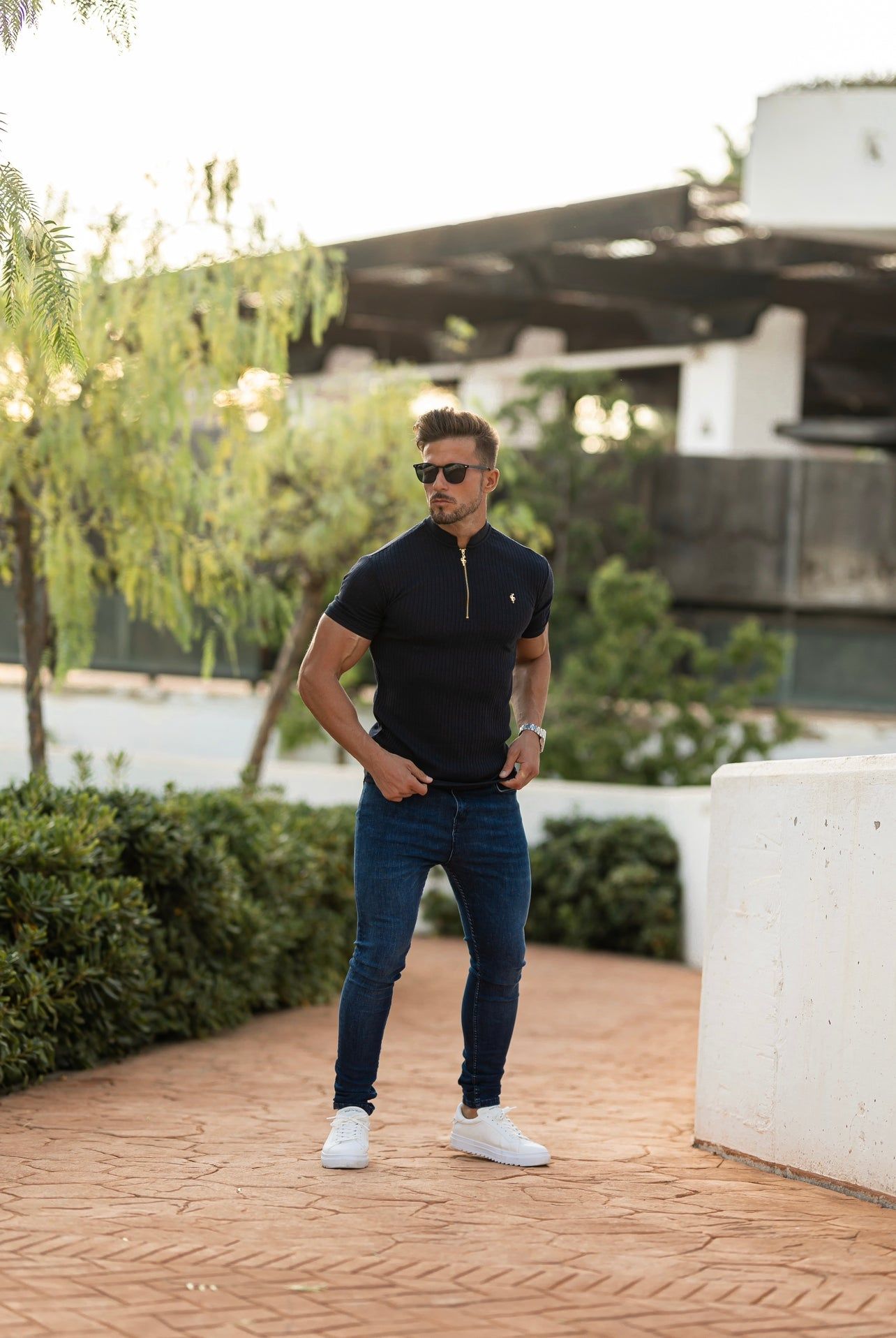 Father Sons Classic Navy Ribbed Zip Grandad Collar Shirt Short Sleeve - FSH773 sold by Father Sons product image thumbnail 3