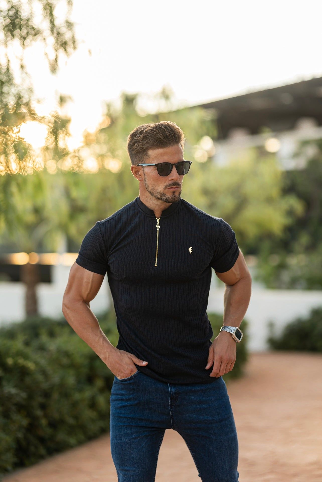 Father Sons Classic Navy Ribbed Zip Grandad Collar Shirt Short Sleeve - FSH773 sold by Father Sons product image thumbnail 2