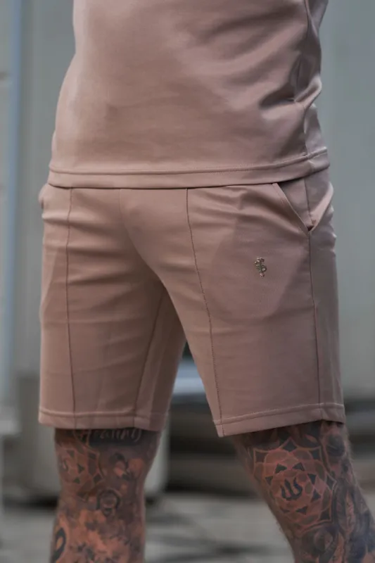 Father Sons Scuba Taupe / Gold Elasticated Drawstring Pintuck Shorts - FSH1037 sold by Father Sons