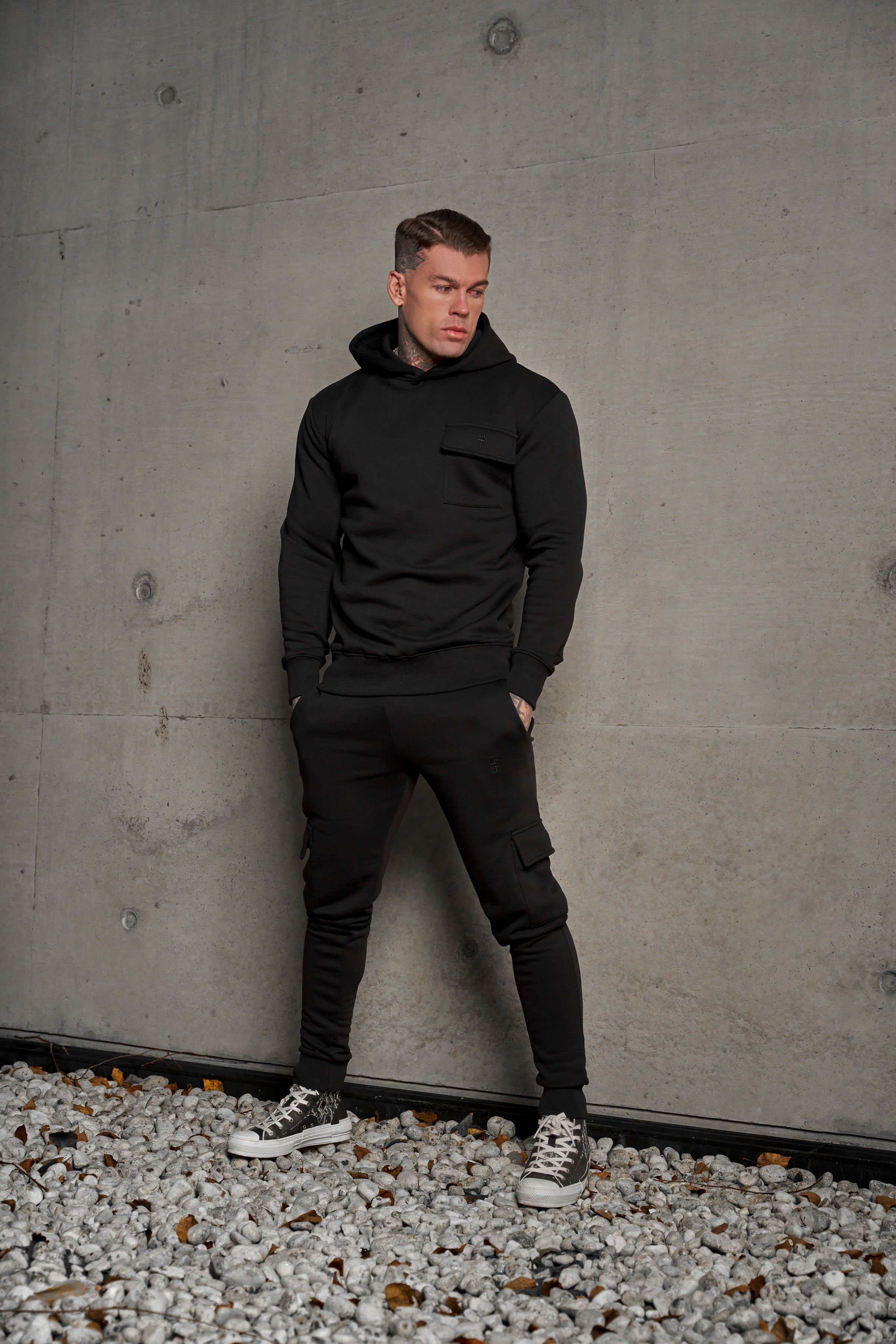 Father Sons Black Cargo Tracksuit Sweat Pants With Pockets, Cuffed Hem and FS Embroidery - FSH934 sold by Father Sons