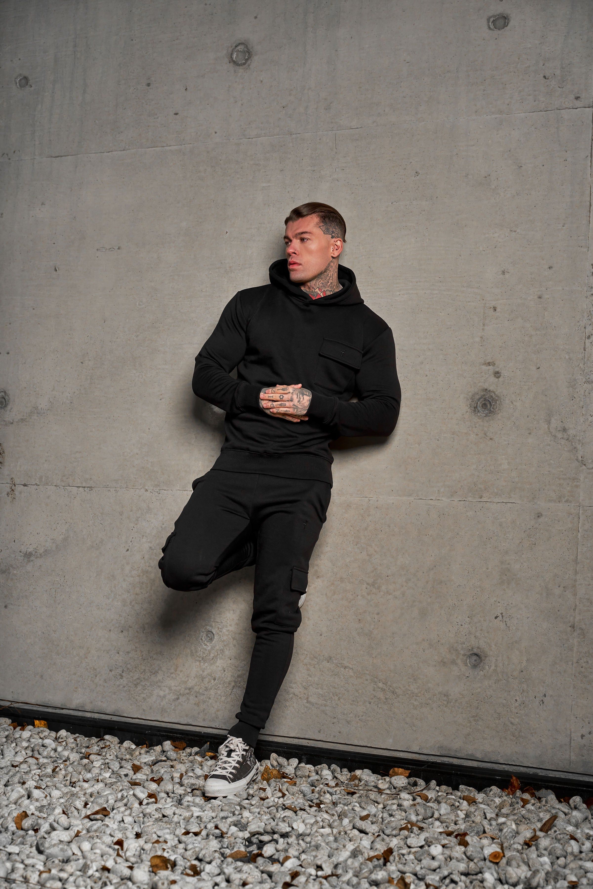 Father Sons Black Cargo Tracksuit Sweat Pants With Pockets, Cuffed Hem and FS Embroidery - FSH934 sold by Father Sons product image thumbnail 3