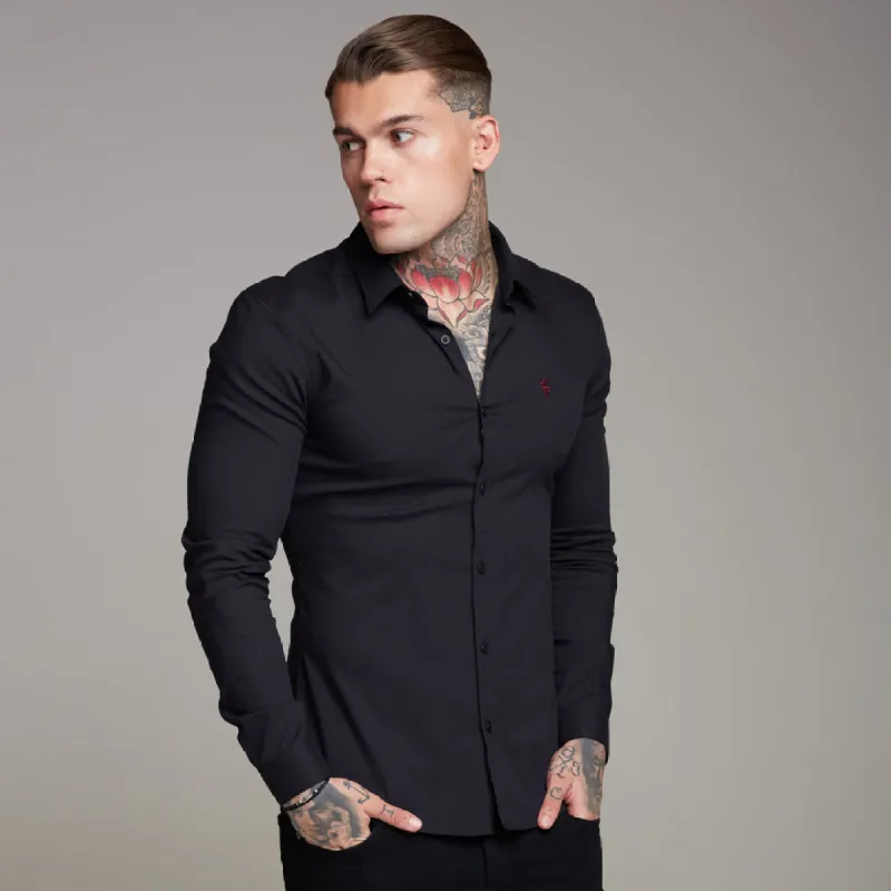 Father Sons Super Slim Ultra Stretch Black Shirt (Red embroidery) - FS354 sold by Father Sons