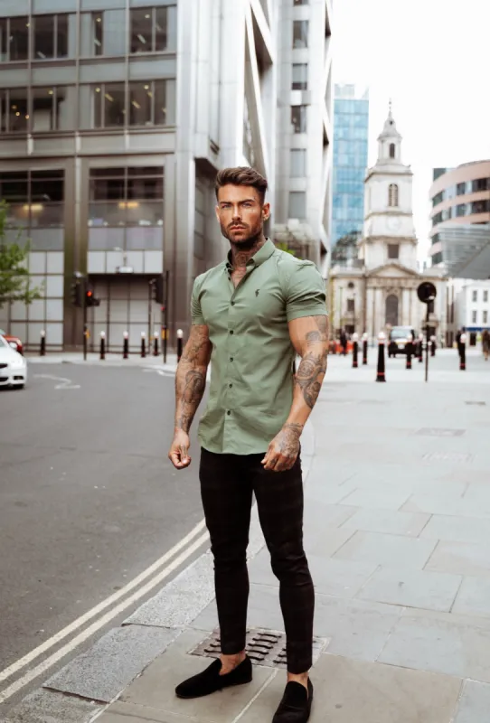 Super Slim Stretch Classic Khaki Short Sleeve With Button Down Collar -  FS818 sold by Father Sons