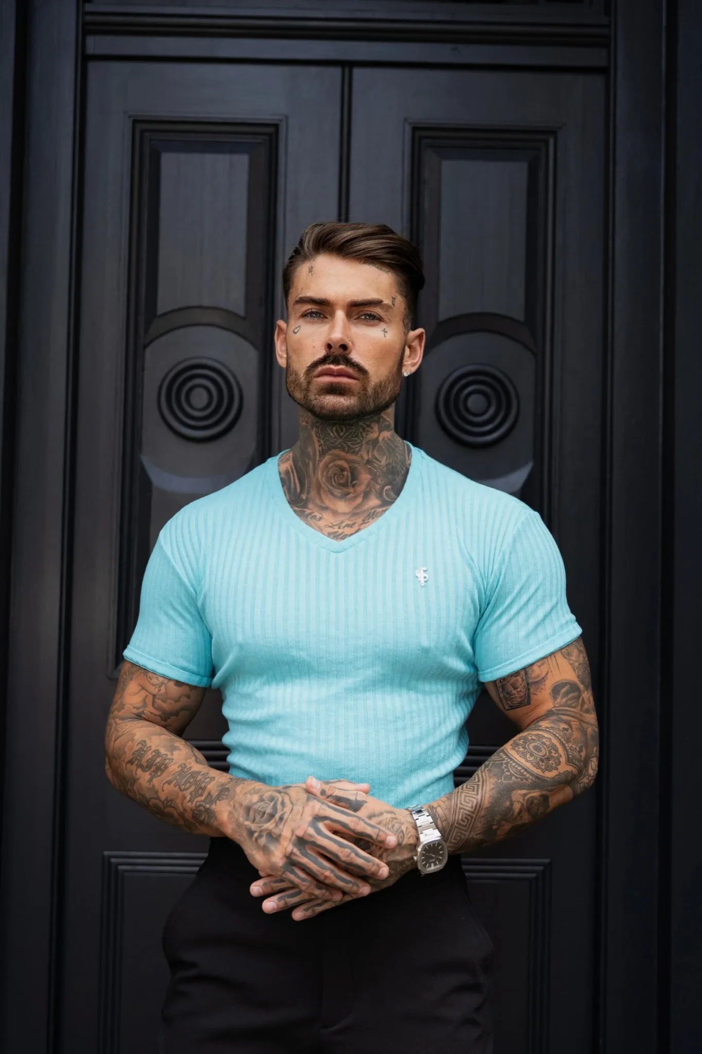 Father Sons Classic Turquoise / Silver V Neck Ribbed Crew - FSH1128 sold by Father Sons product image thumbnail 2