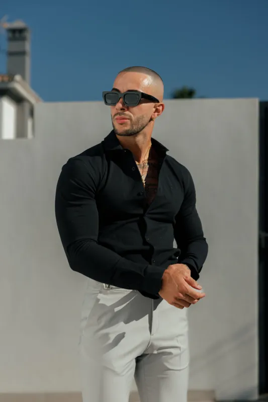 Father Sons Super Slim Stretch Black Side Panel Shirt LS - FS1087 sold by Father Sons