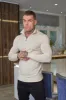 Father Sons Classic Beige Merino Wool Knitted Funnel Neck Zip Long Sleeve Jumper With FS Embroidery- FSN006 sold by Father Sons