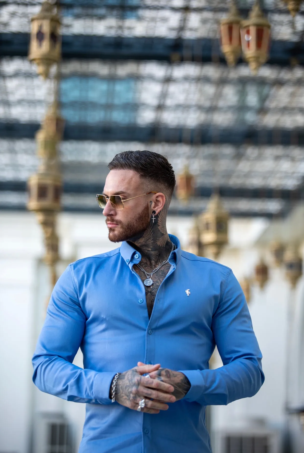 Father Sons Super Slim Stretch Light Blue Denim Long Sleeve with Metal Decal - FS843 sold by Father Sons