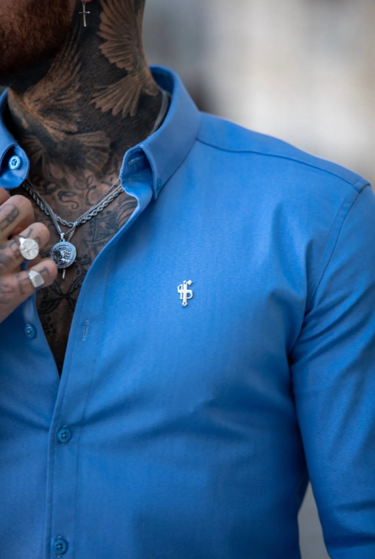 Father Sons Super Slim Stretch Light Blue Denim Long Sleeve with Metal Decal - FS843 sold by Father Sons product image thumbnail 4