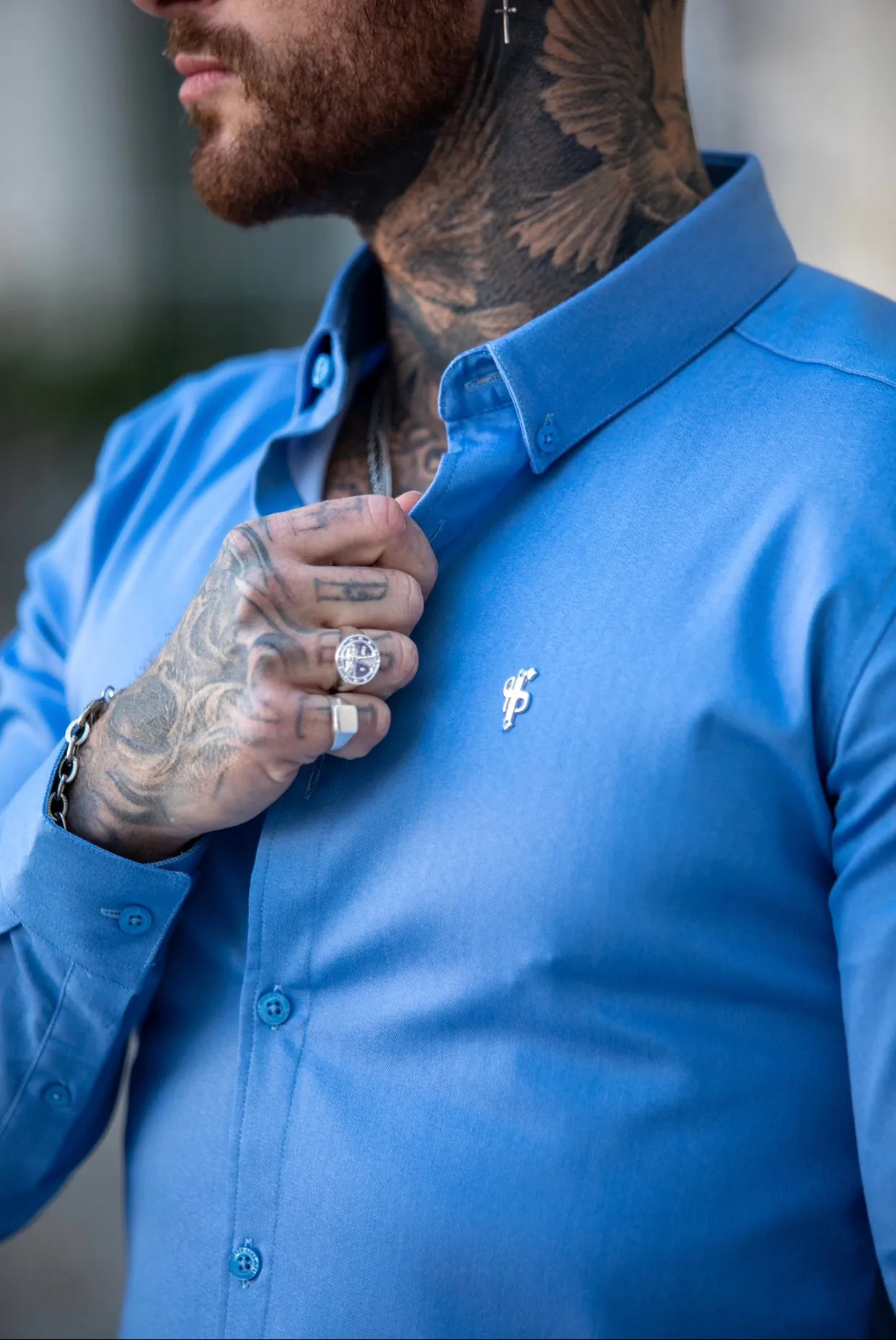 Father Sons Super Slim Stretch Light Blue Denim Long Sleeve with Metal Decal - FS843 sold by Father Sons product image thumbnail 3