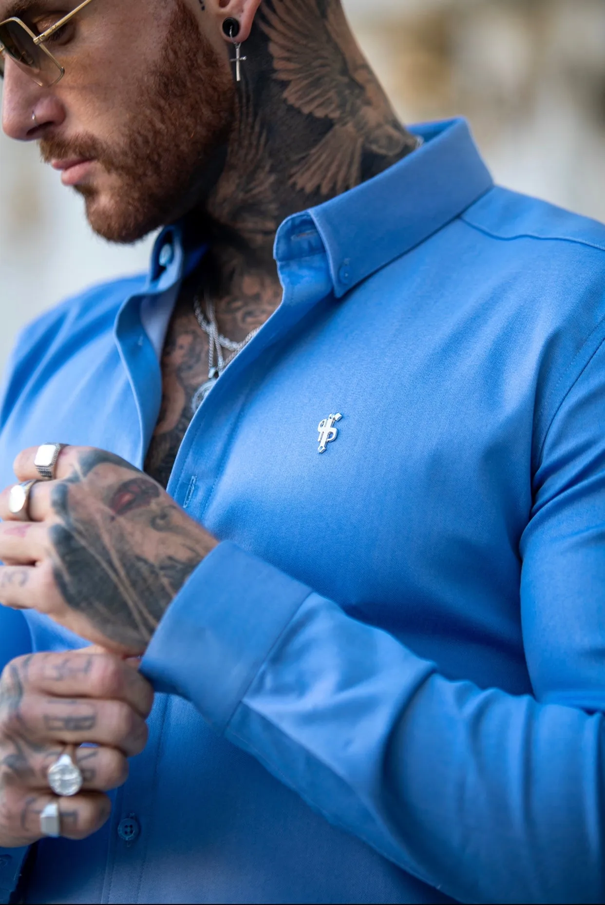 Father Sons Super Slim Stretch Light Blue Denim Long Sleeve with Metal Decal - FS843 sold by Father Sons product image thumbnail 2