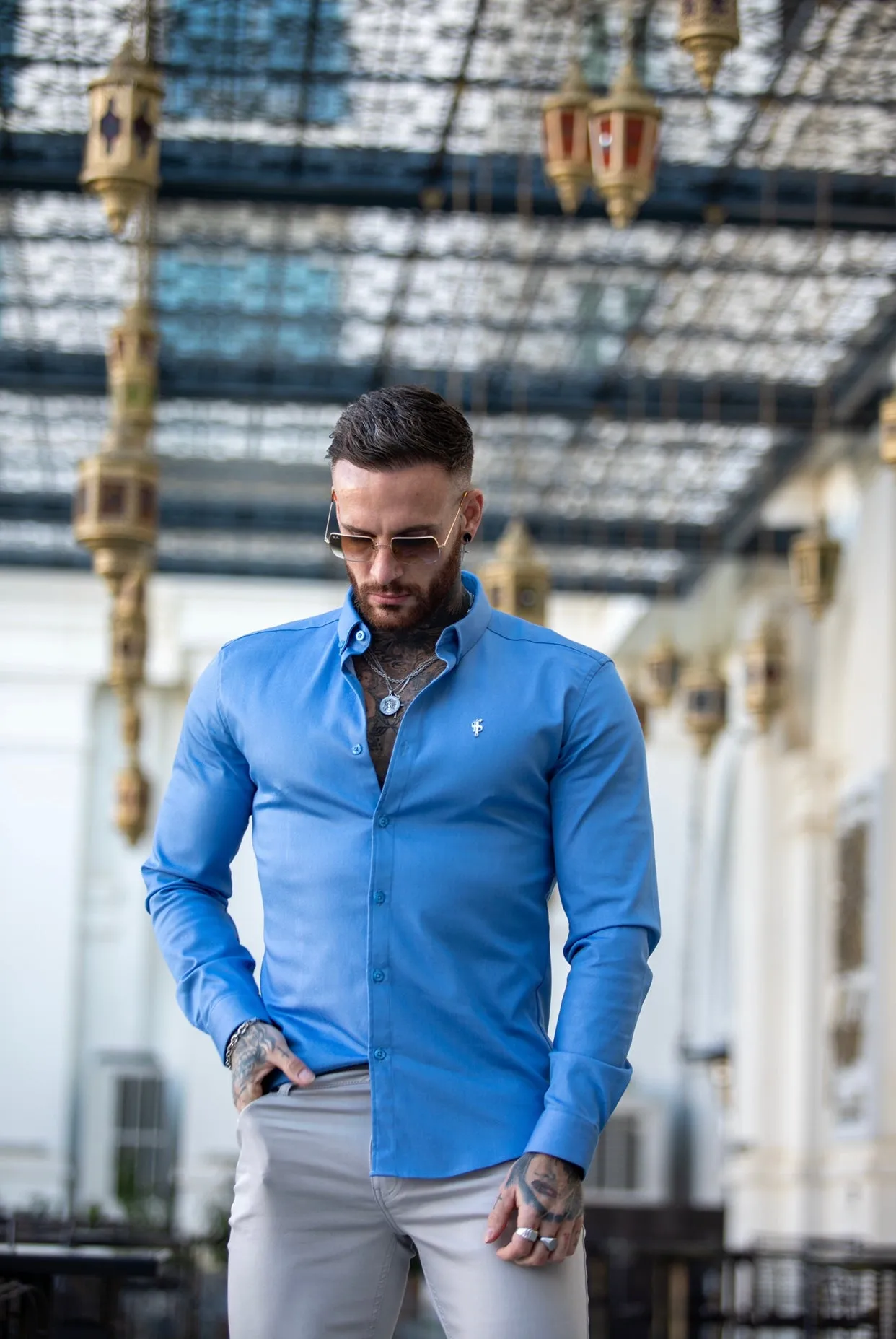 Father Sons Super Slim Stretch Light Blue Denim Long Sleeve with Metal Decal - FS843 sold by Father Sons product image thumbnail 5