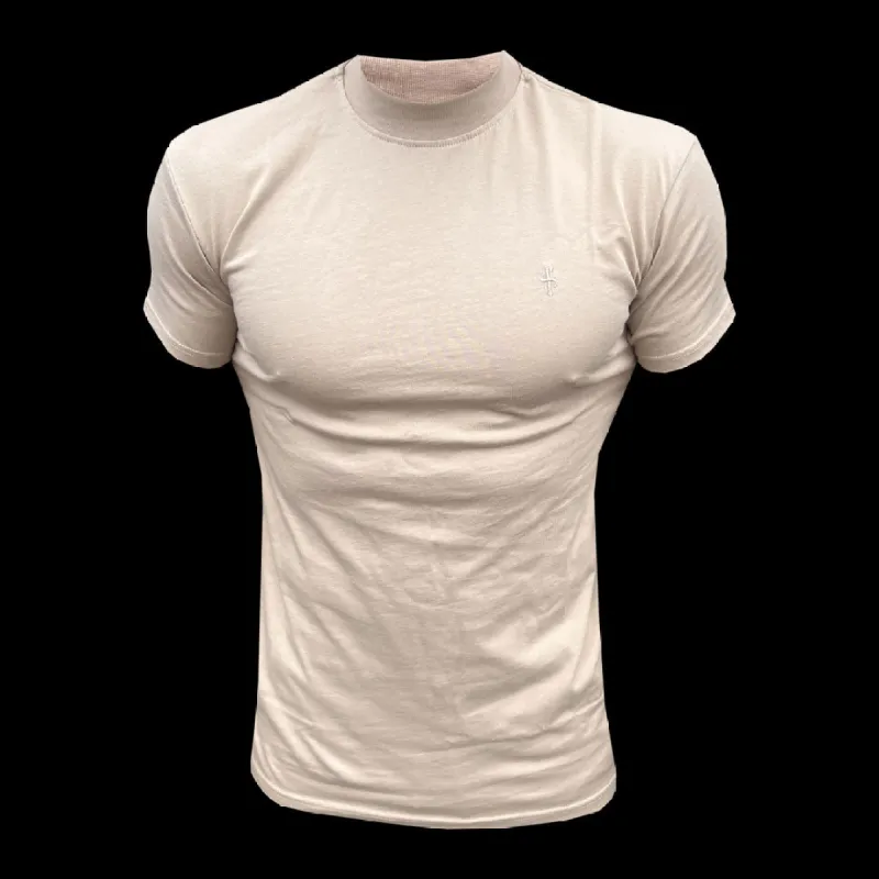 FS Ribbed High Neck Crew Short Sleeve Beige - FSH1141 sold by Father Sons
