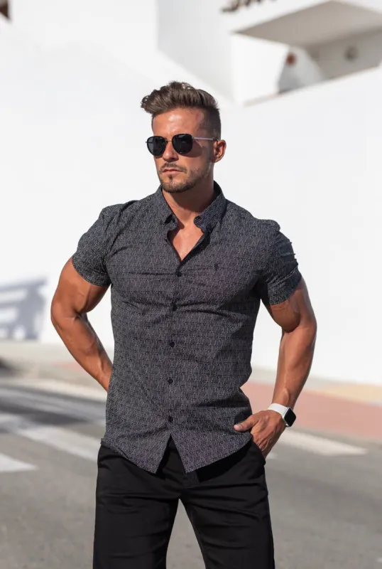 Father Sons Super Slim Stretch Black & White Multi Dot Print Short Sleeve - FS695 sold by Father Sons