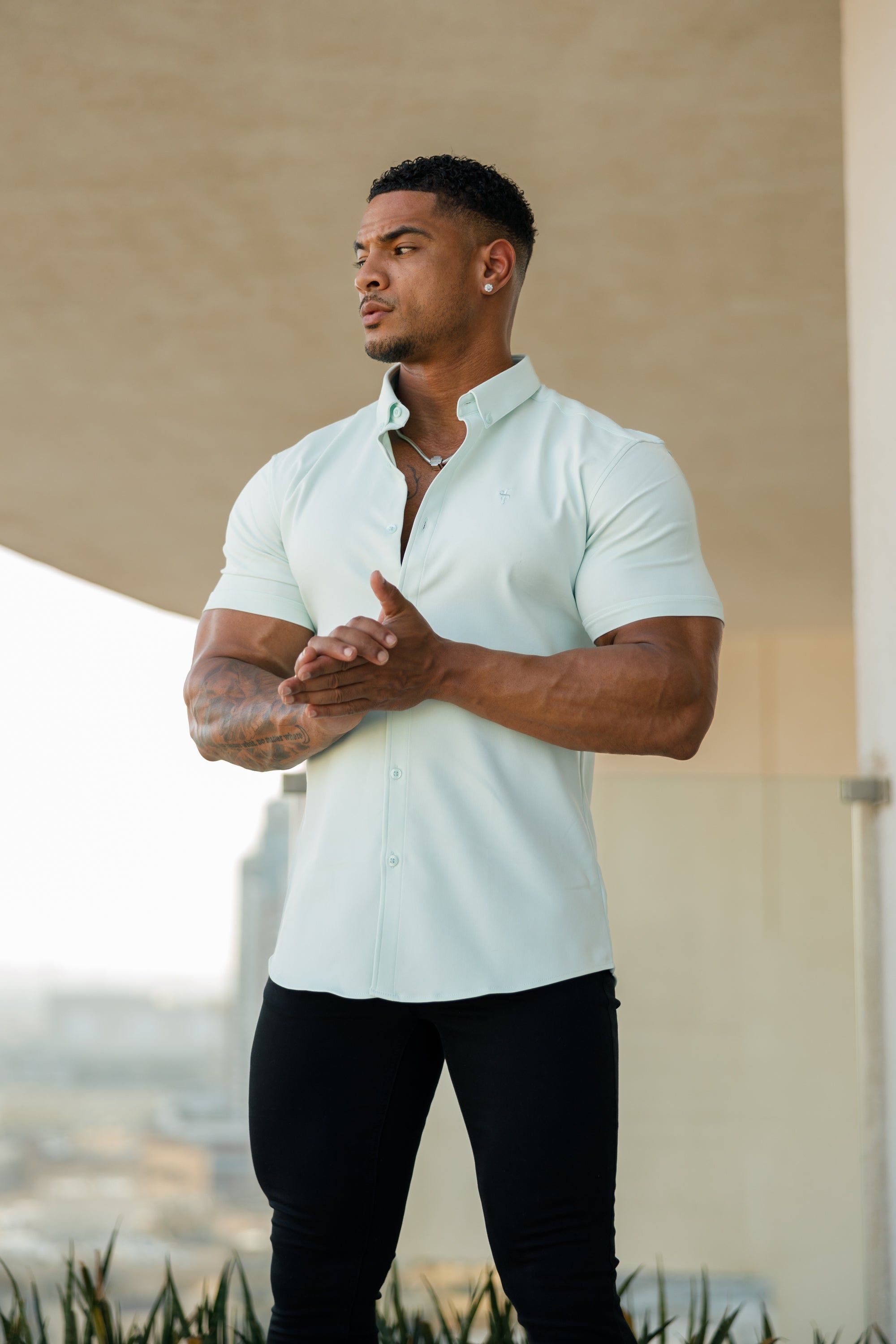 Father Sons Super Slim Scuba Mint Green Short Sleeve Stretch - FS879 sold by Father Sons