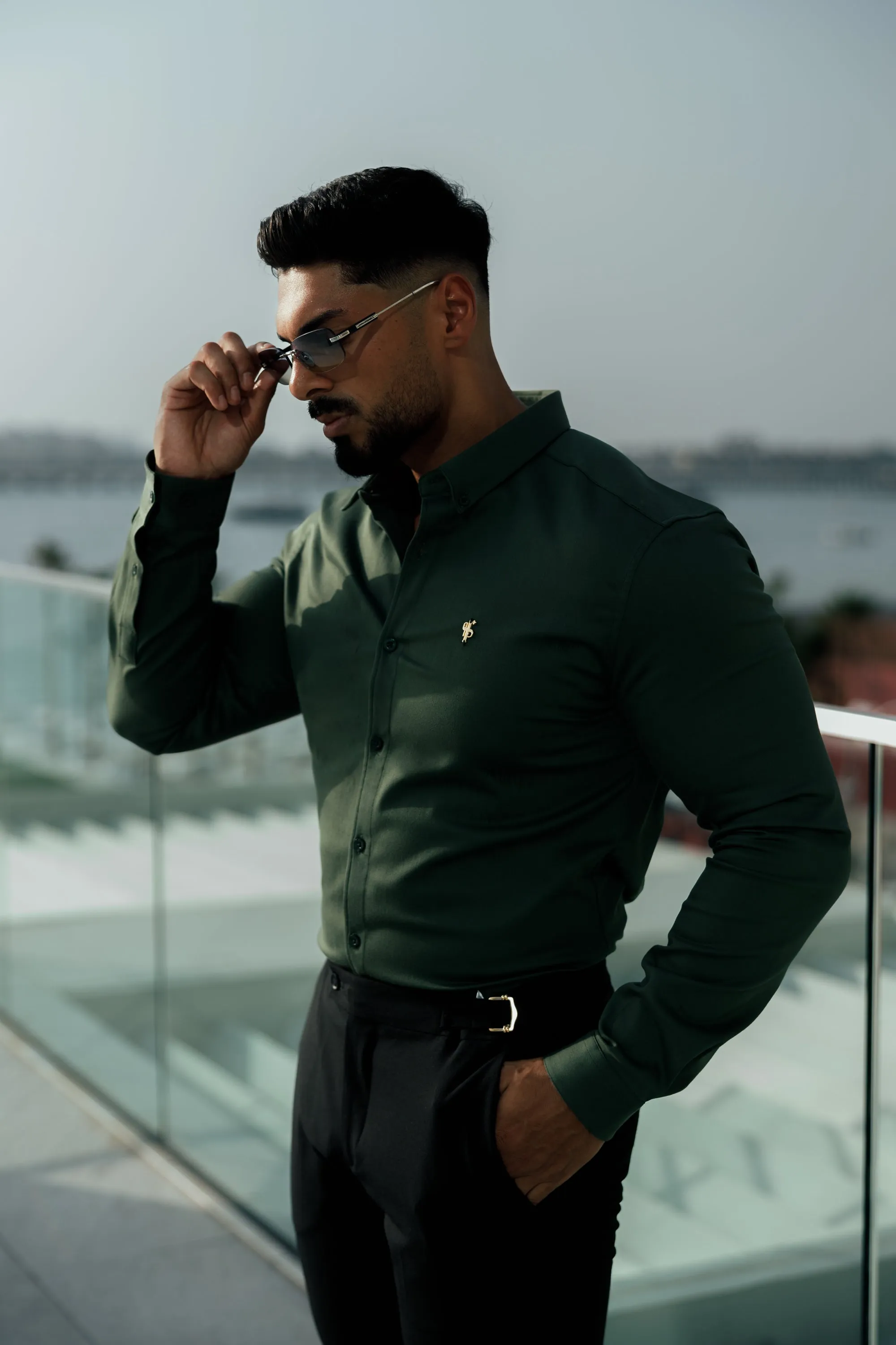 Father Sons Super Slim Stretch Khaki Denim Long Sleeve with Gold Metal Decal and Button Down Collar - FS1044 sold by Father Sons