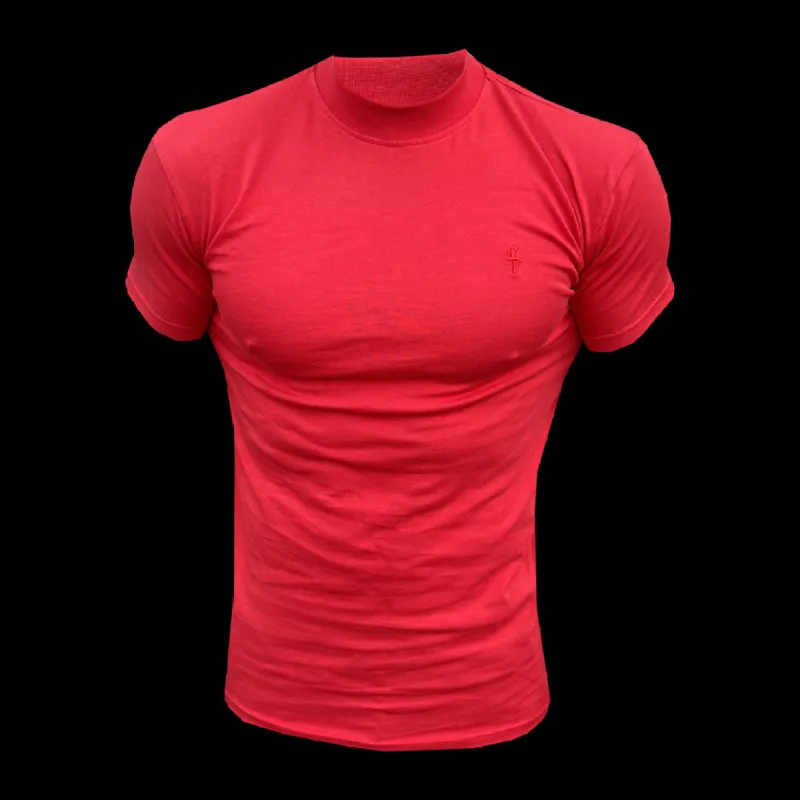FS Ribbed High Neck Crew Short Sleeve Red - FSH1138 sold by Father Sons