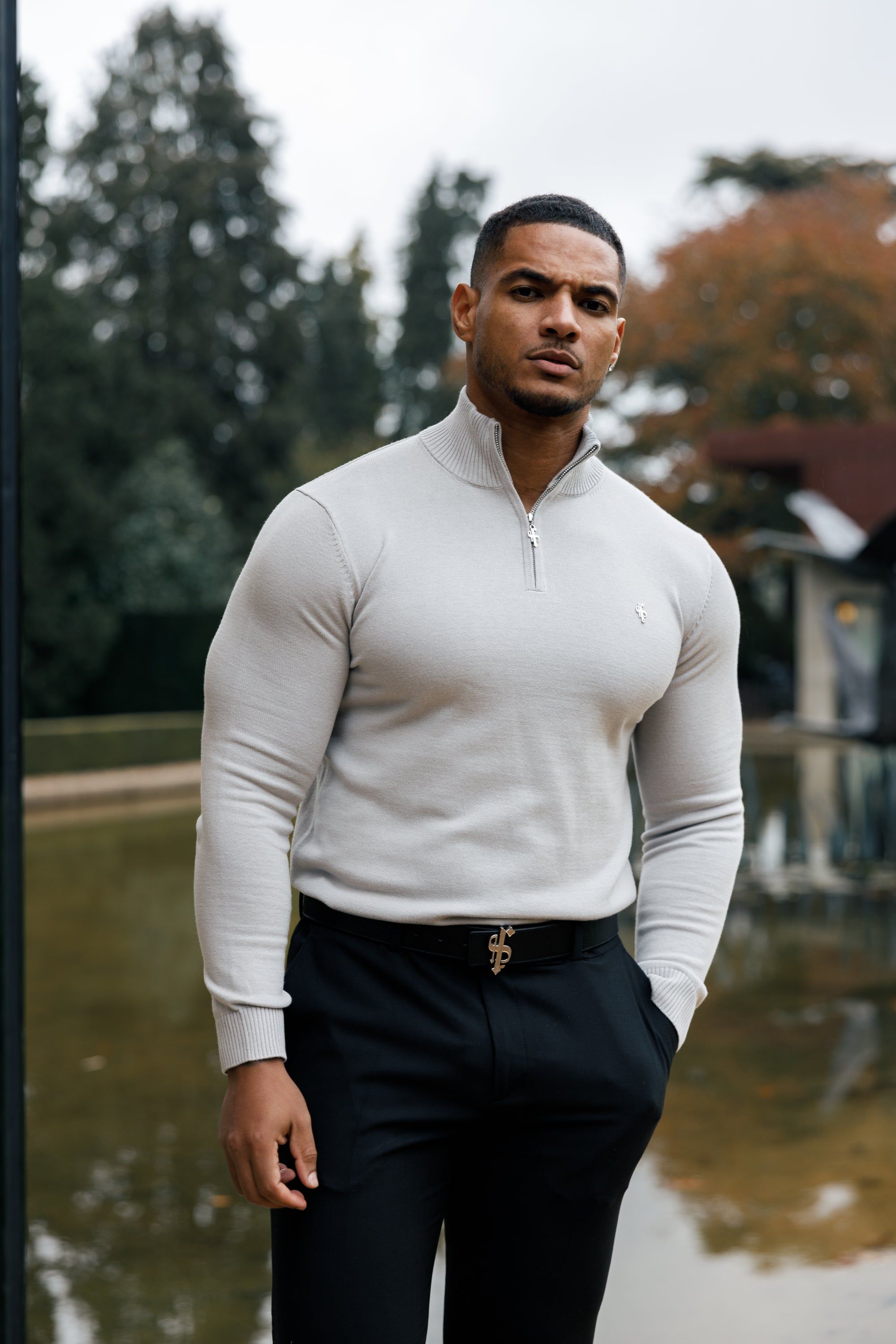 Father Sons Silver Grey Funnel Neck 1/2 Zip Knitted Sweater - FSN123 sold by Father Sons product image thumbnail 3