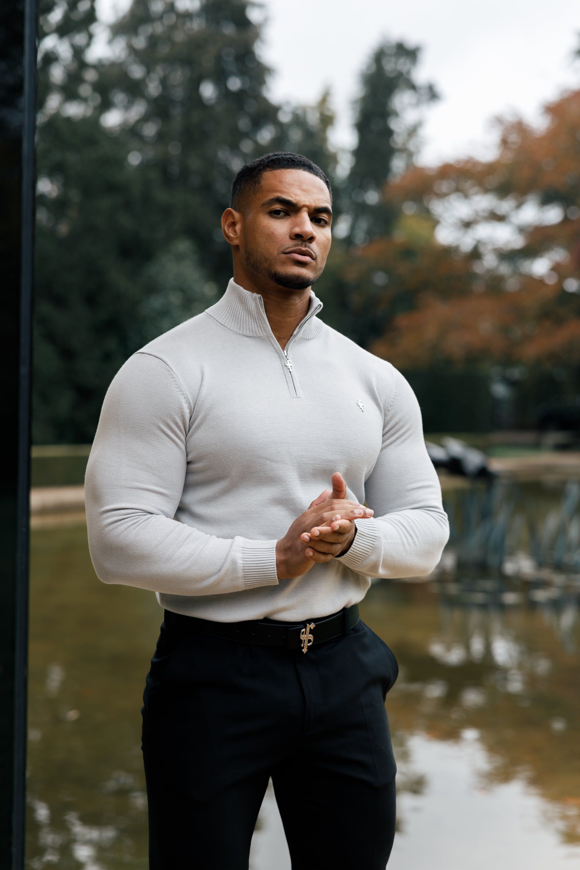 Father Sons Silver Grey Funnel Neck 1/2 Zip Knitted Sweater - FSN123 sold by Father Sons product image thumbnail 5