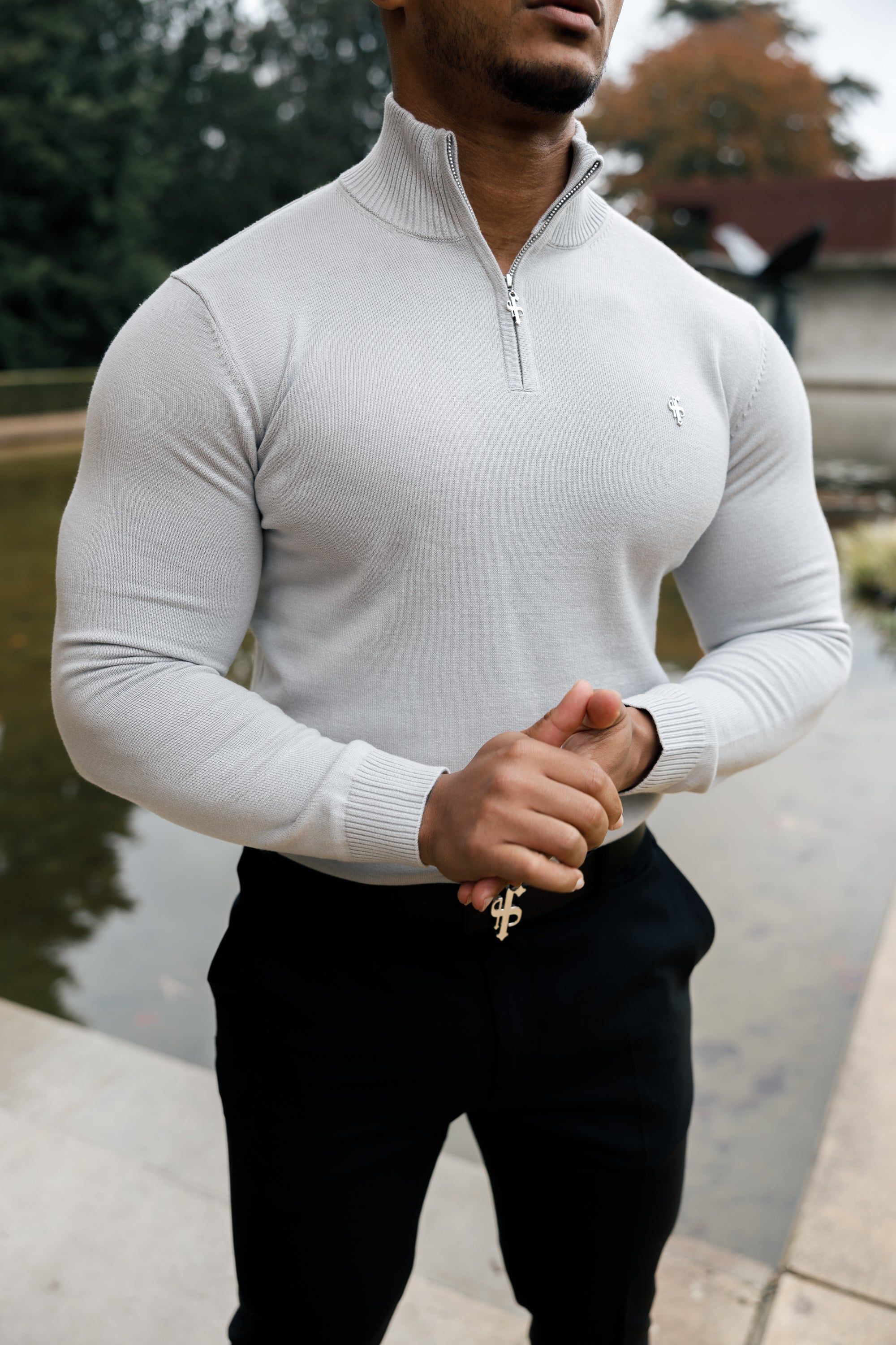 Father Sons Silver Grey Funnel Neck 1/2 Zip Knitted Sweater - FSN123 sold by Father Sons