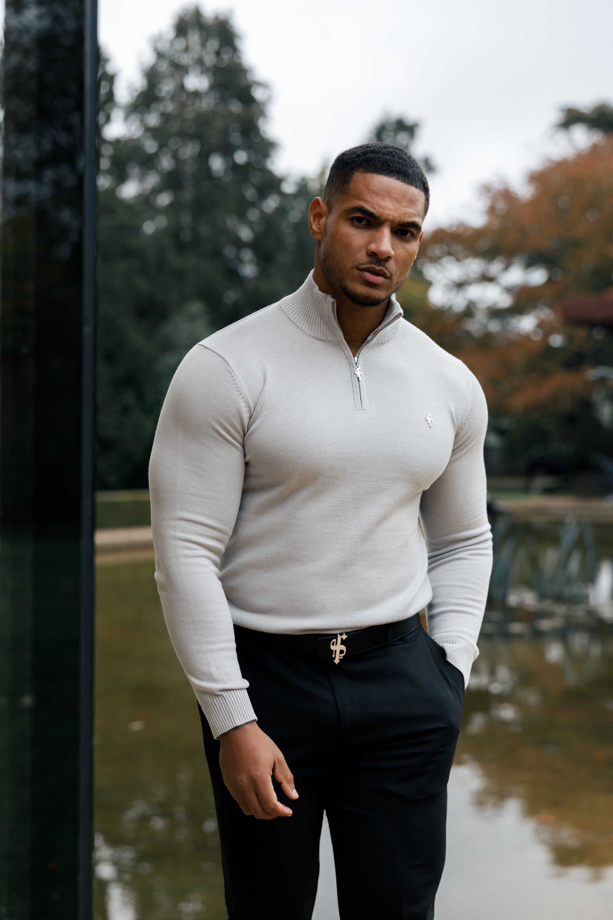 Father Sons Silver Grey Funnel Neck 1/2 Zip Knitted Sweater - FSN123 sold by Father Sons product image thumbnail 2