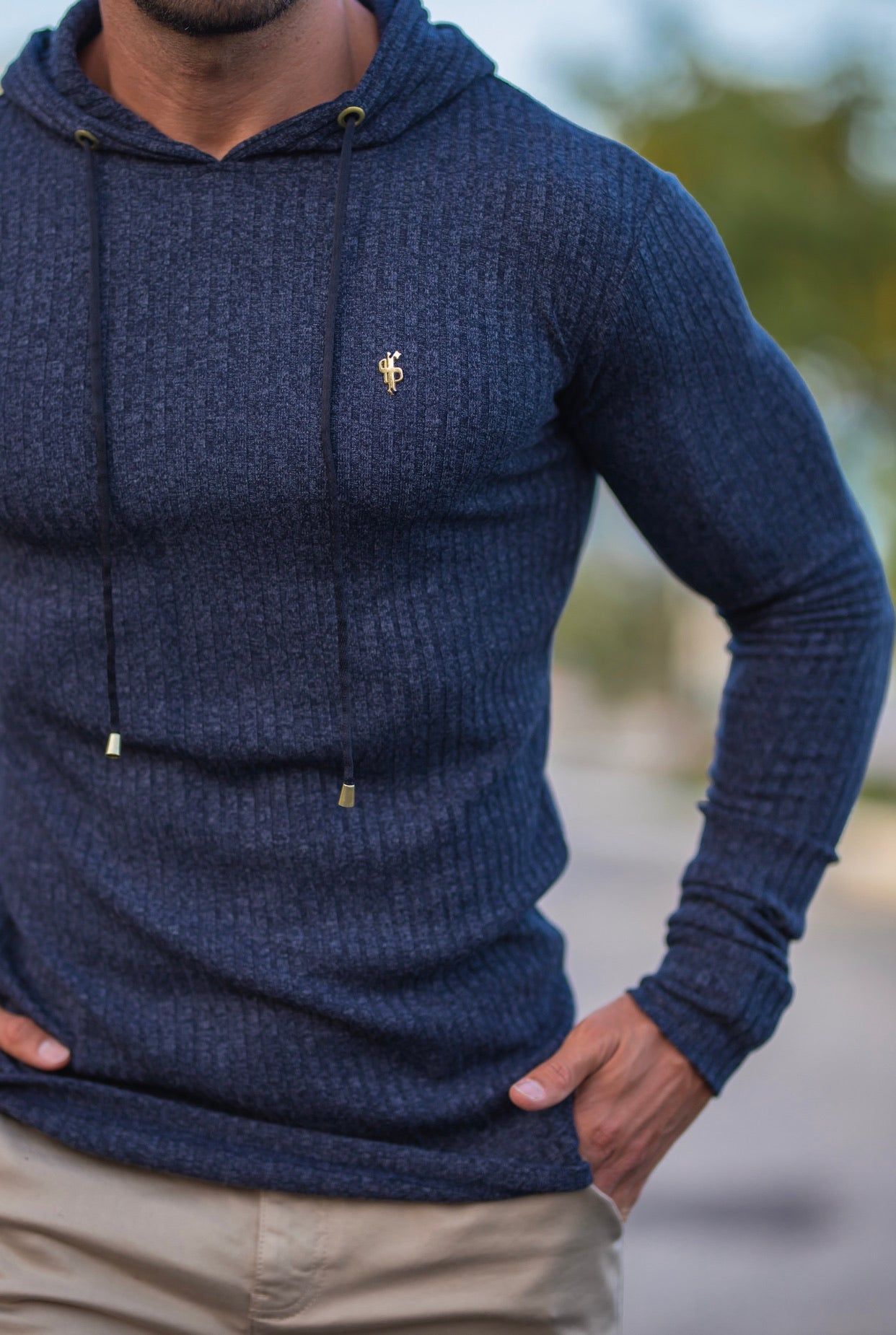 Father Sons Classic Navy / Gold Ribbed Knit Hoodie Jumper - FSH507 sold by Father Sons product image thumbnail 2