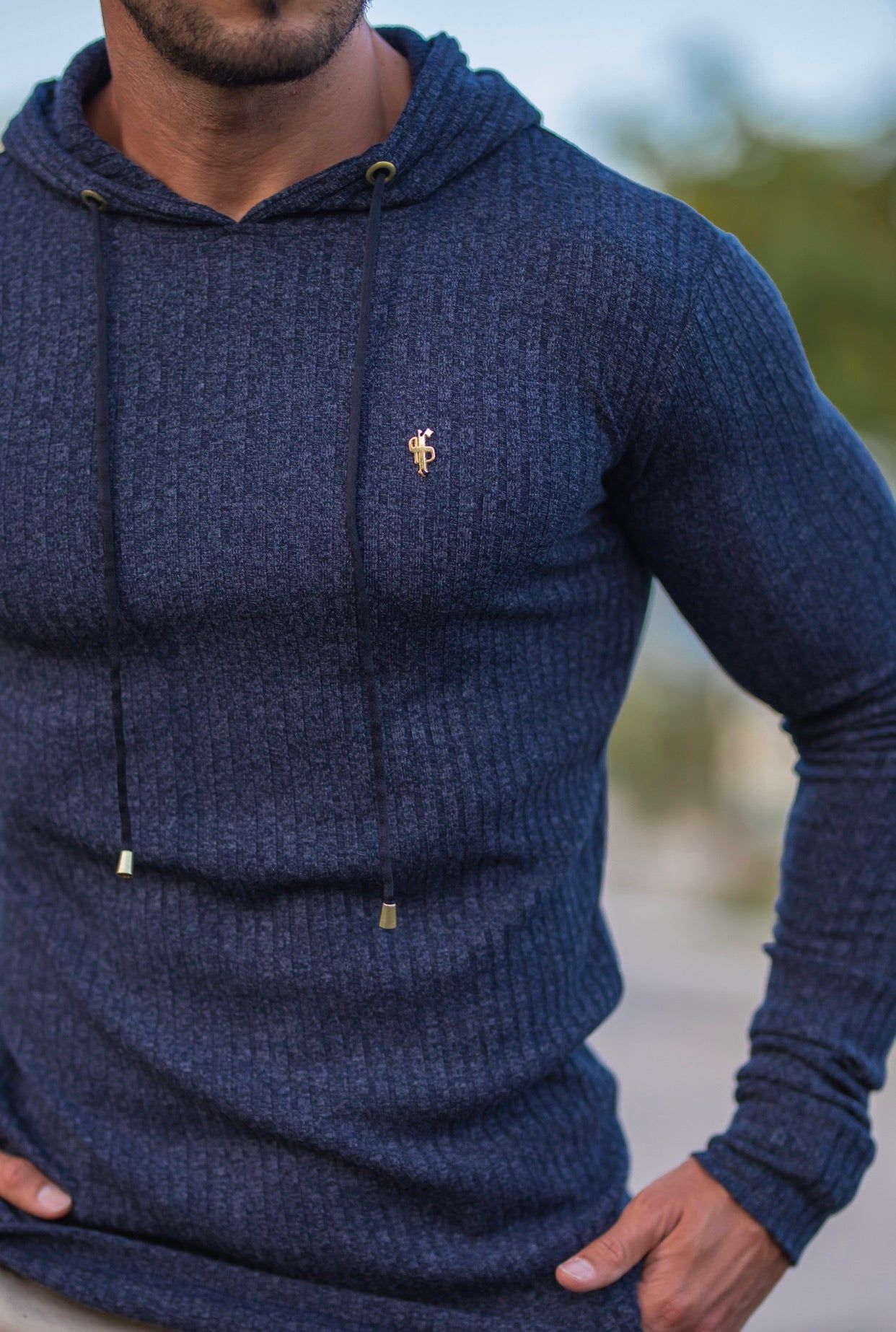 Father Sons Classic Navy / Gold Ribbed Knit Hoodie Jumper - FSH507 sold by Father Sons product image thumbnail 5