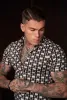 Father Sons Super Slim Stretch Black / Cream / Taupe Link Print Short Sleeve with Button Down Collar - FS849 sold by Father Sons