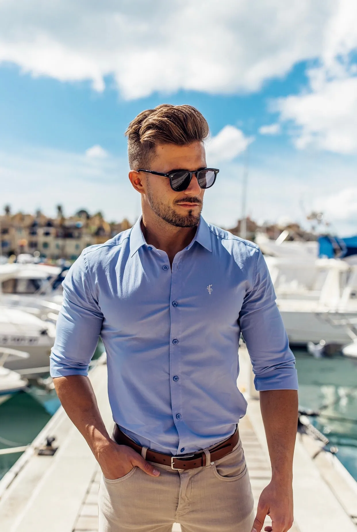 Father Sons Super Slim Ultra Stretch Classic Light Blue Shirt - FS356 sold by Father Sons