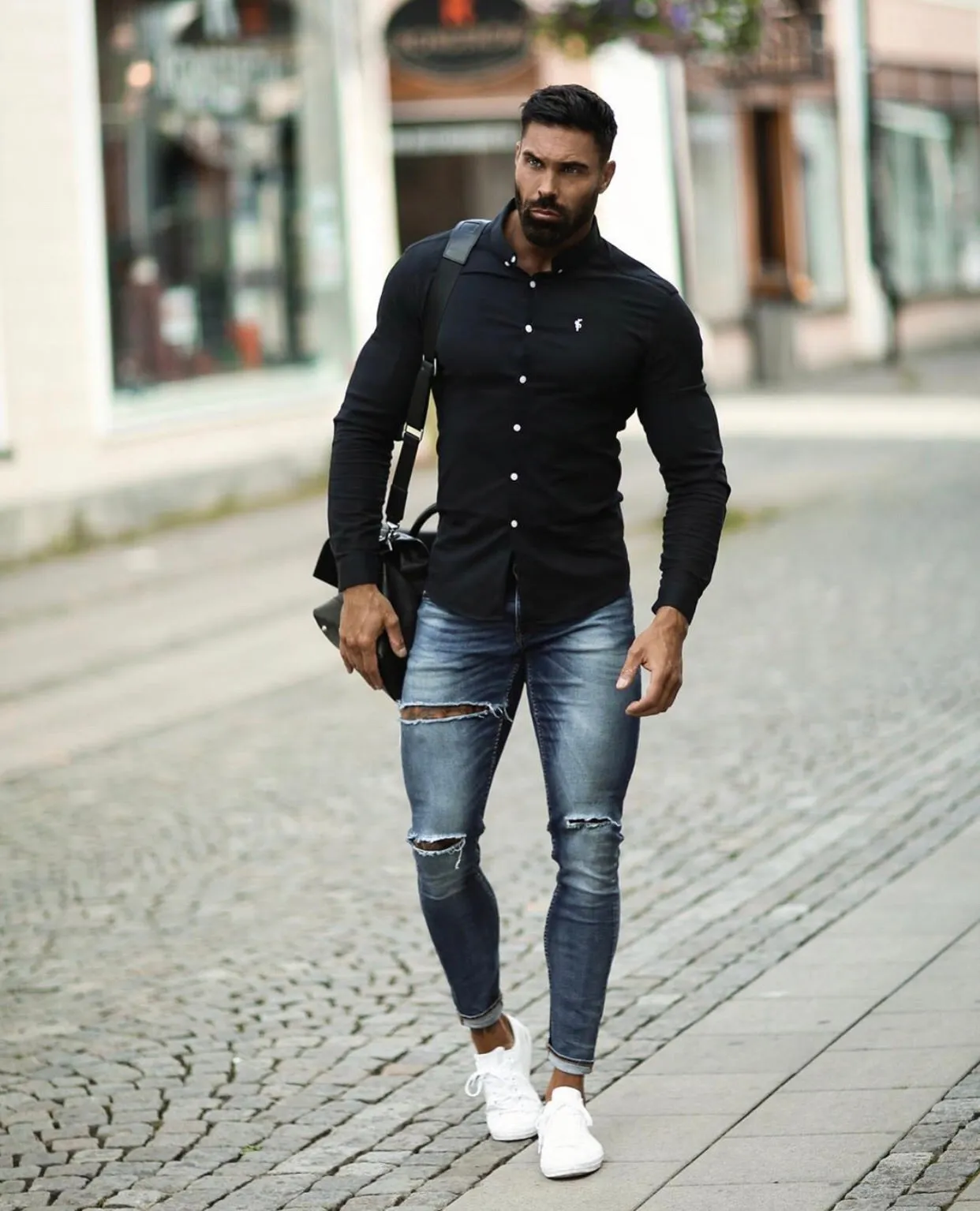 Father Sons Super Slim Stretch Classic Oxford Black - FS302 sold by Father Sons