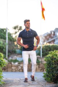 Father Sons Classic Navy Pima Polo Shirt with Contrast Collar Short Sleeve  - FSH397 sold by Father Sons