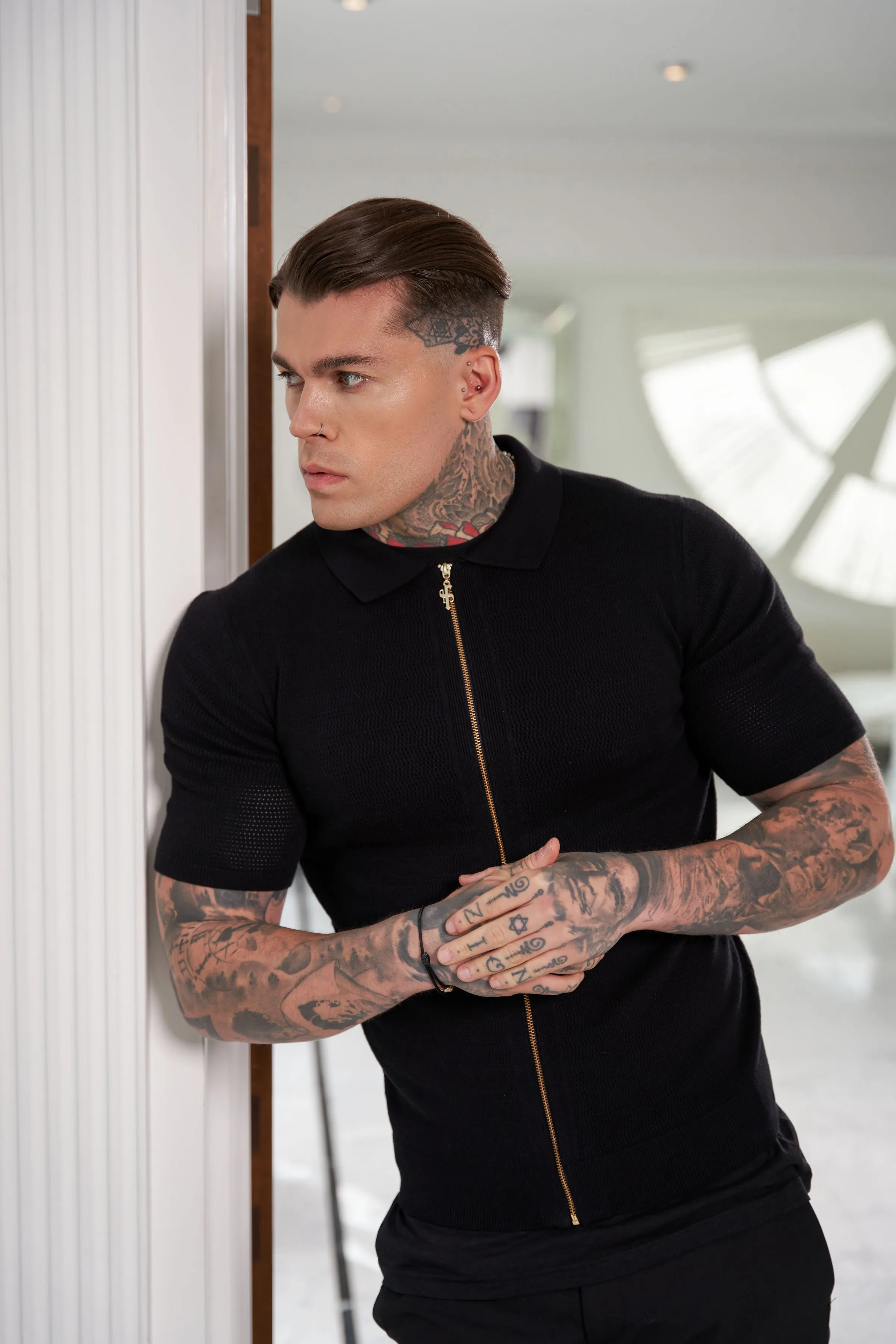 Father Sons Classic Knitted Textured Design With Full Length Zip Black Short Sleeve - FSN151 sold by Father Sons product image thumbnail 3