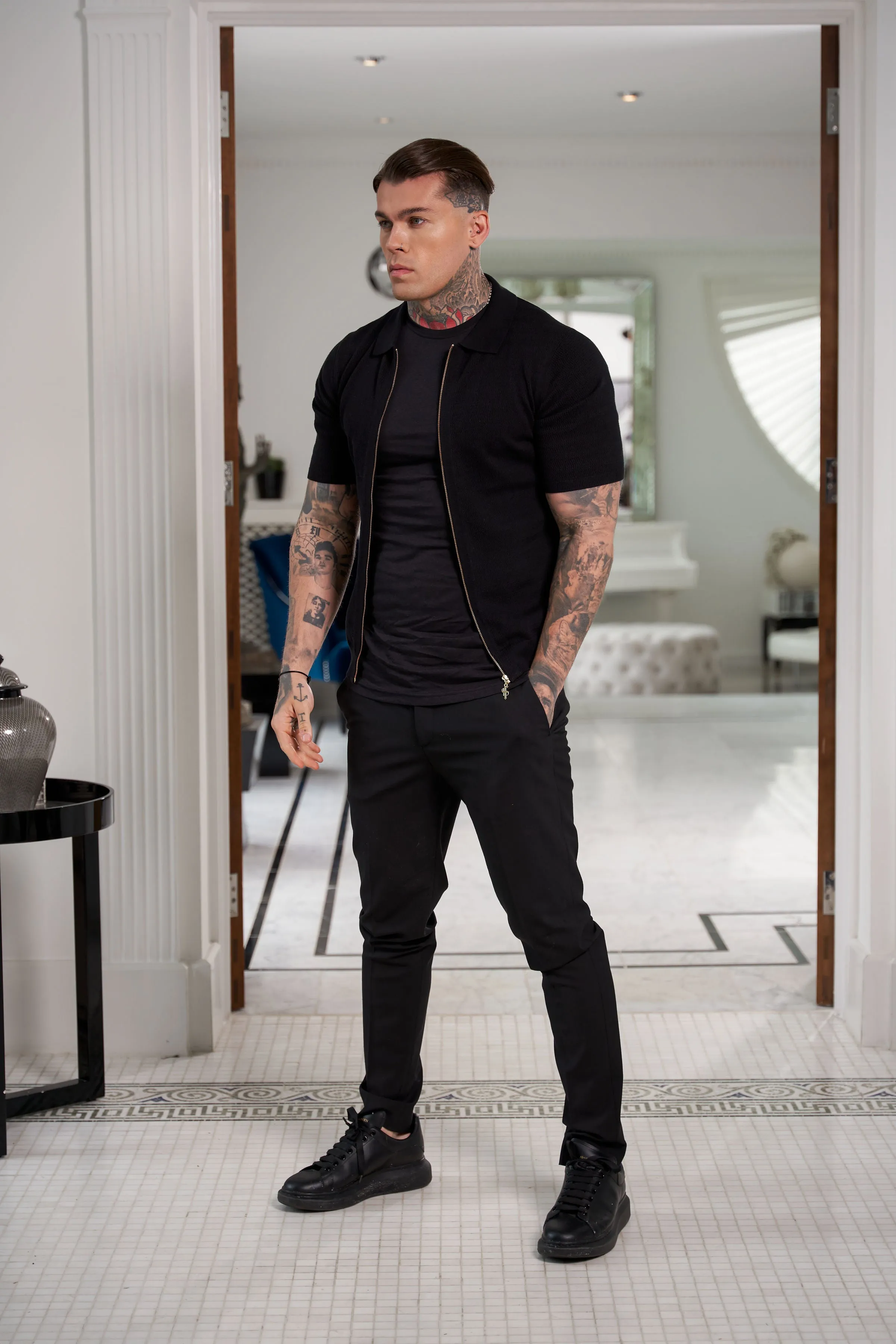 Father Sons Classic Knitted Textured Design With Full Length Zip Black Short Sleeve - FSN151 sold by Father Sons product image thumbnail 5