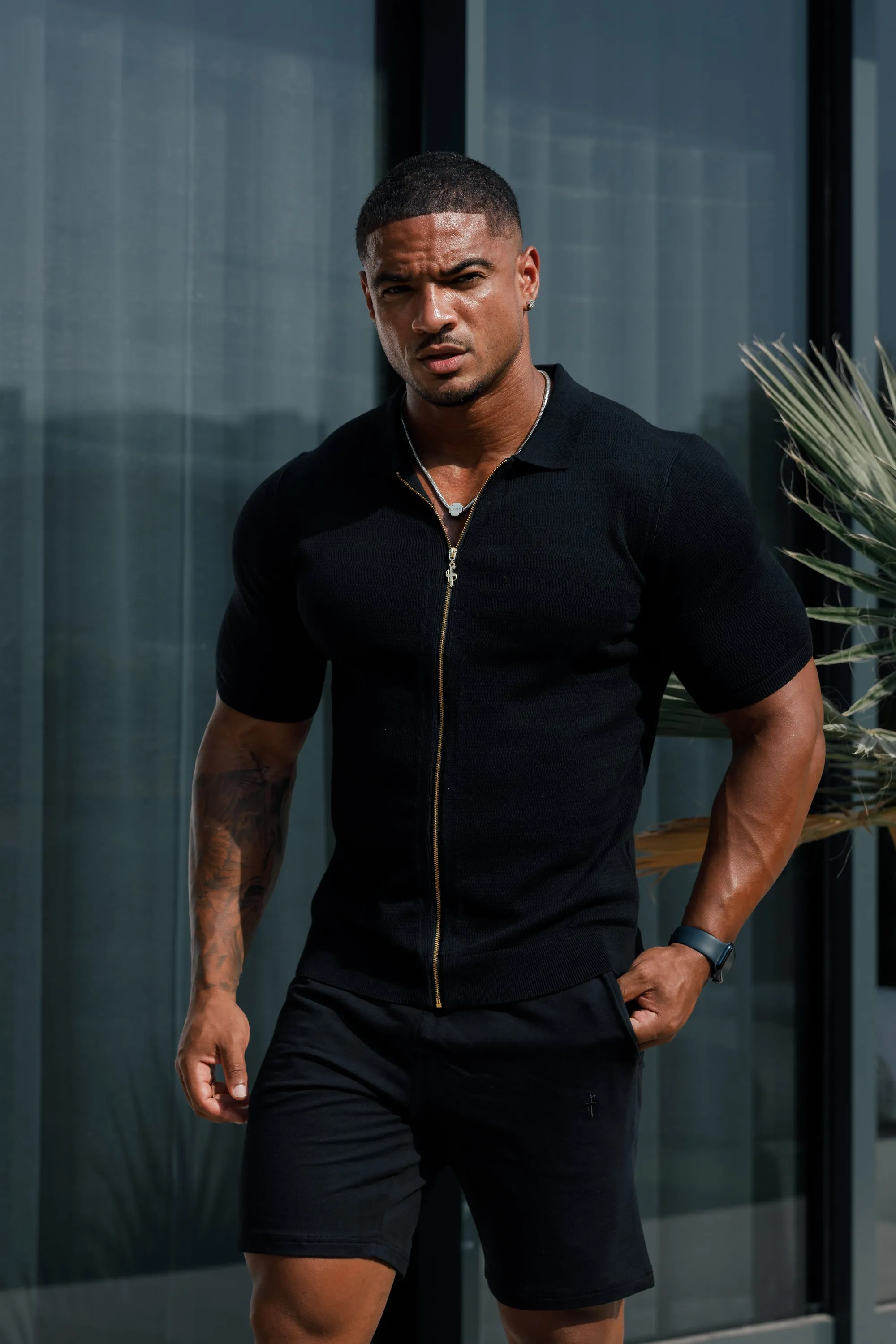 Father Sons Classic Knitted Textured Design With Full Length Zip Black Short Sleeve - FSN151 sold by Father Sons product image thumbnail 2