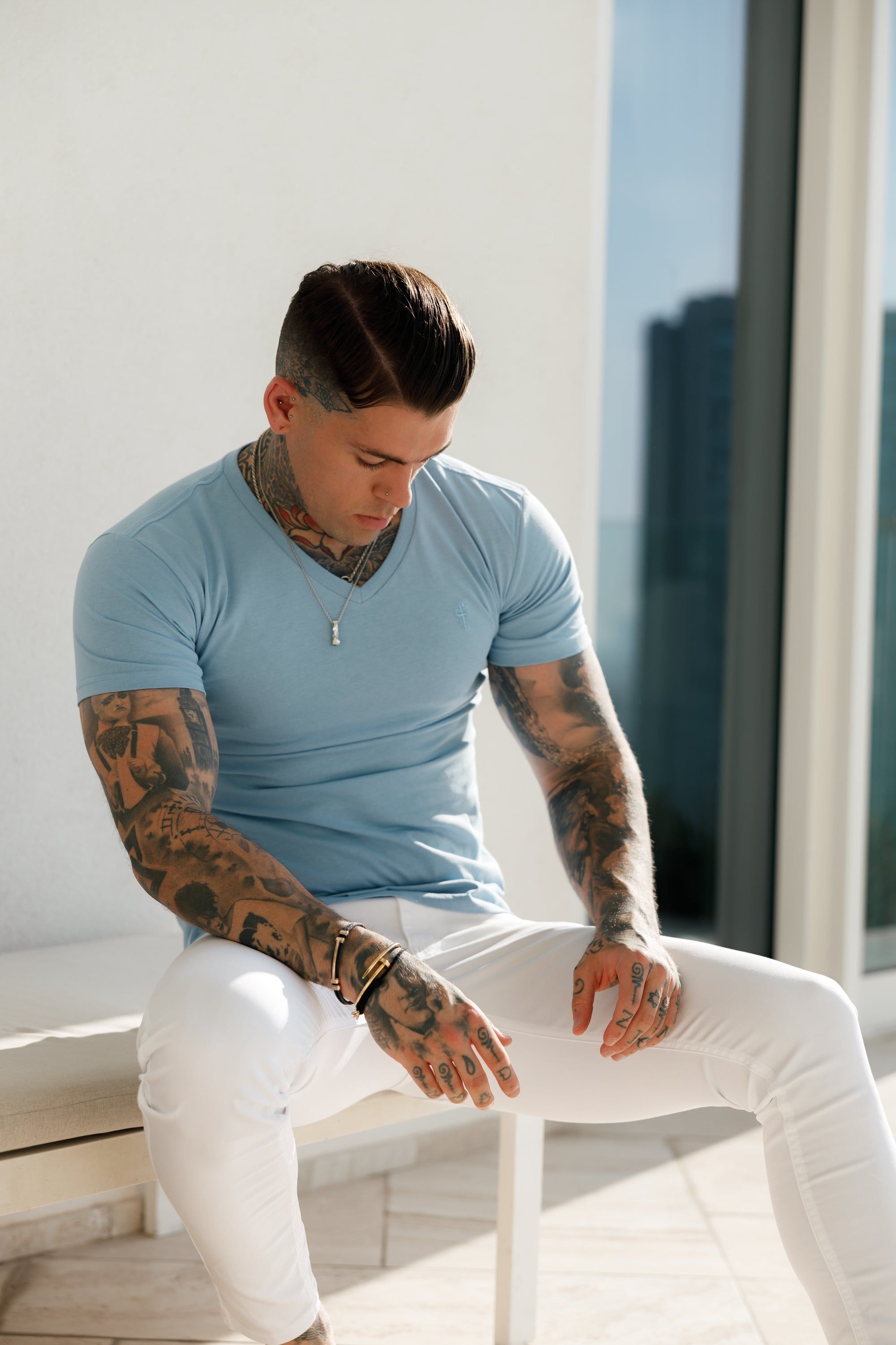 Father Sons Classic Light Blue V Neck - FSH360 sold by Father Sons product image thumbnail 3