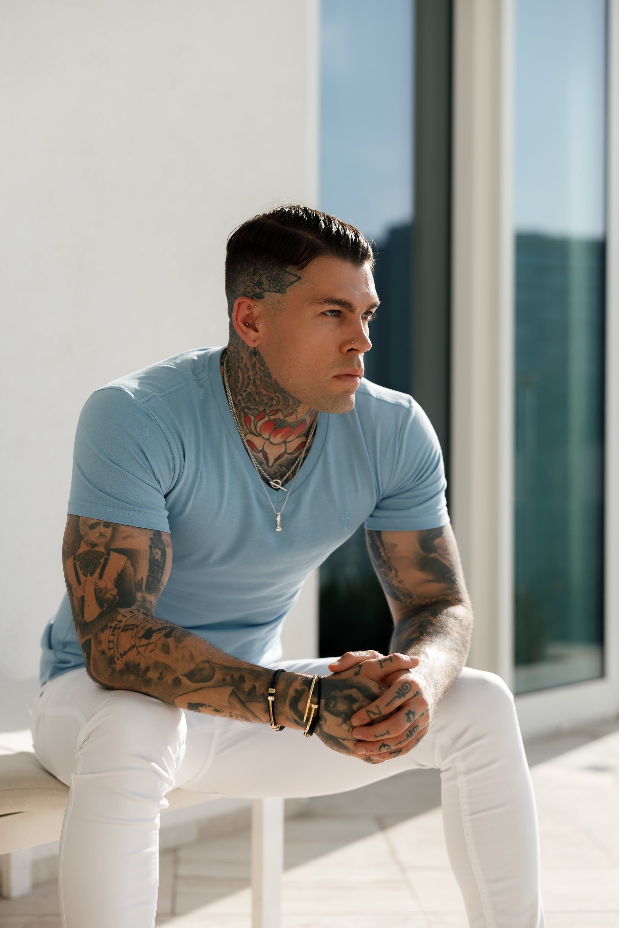 Father Sons Classic Light Blue V Neck - FSH360 sold by Father Sons