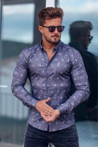 Father Sons Super Slim Stretch Charcoal Floral Print Long Sleeve - FS669 sold by Father Sons