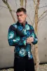 Father Sons Super Slim Stretch Black with Blue / Green Blurred Flower Print Long Sleeve with Button Down Collar - FS846 sold by Father Sons