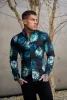 Father Sons Super Slim Stretch Black with Blue / Green Blurred Flower Print Long Sleeve with Button Down Collar - FS846 sold by Father Sons