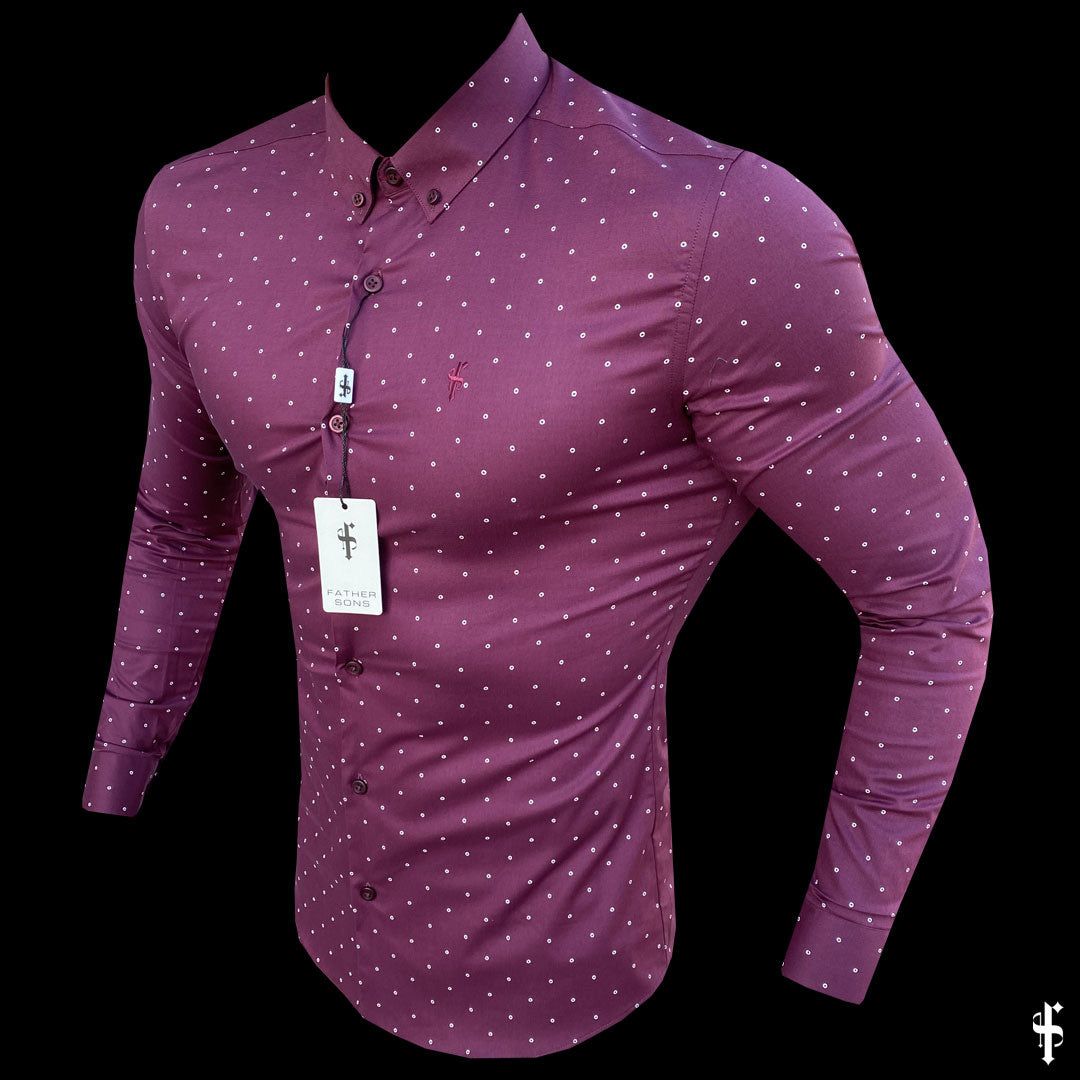 Father Sons Super Slim Stretch Burgundy & White Circular Print Long Sleeve - FS664 sold by Father Sons product image thumbnail 3