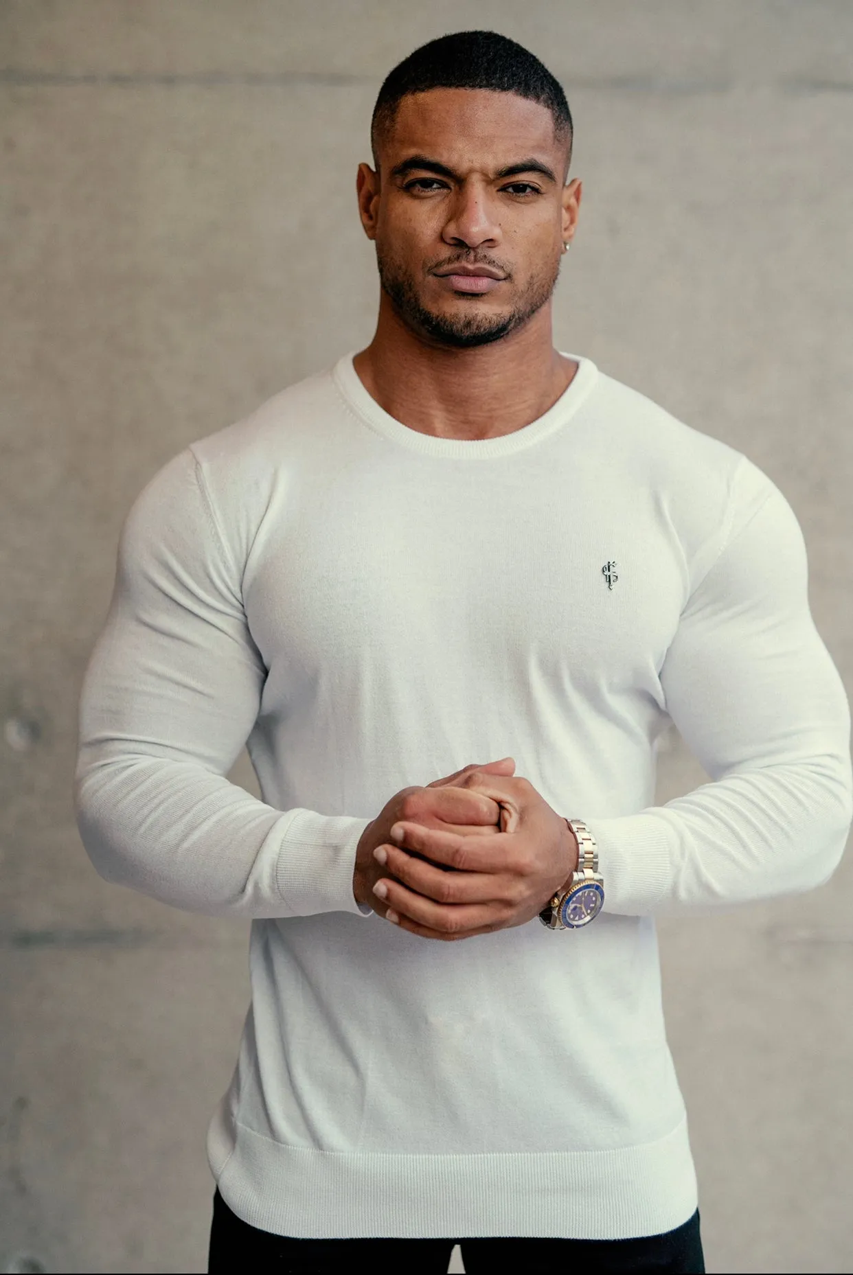 Father Sons Classic White Crew Neck Knitted Jumper with Gunmetal Emblem - FSH670 sold by Father Sons product image thumbnail 4