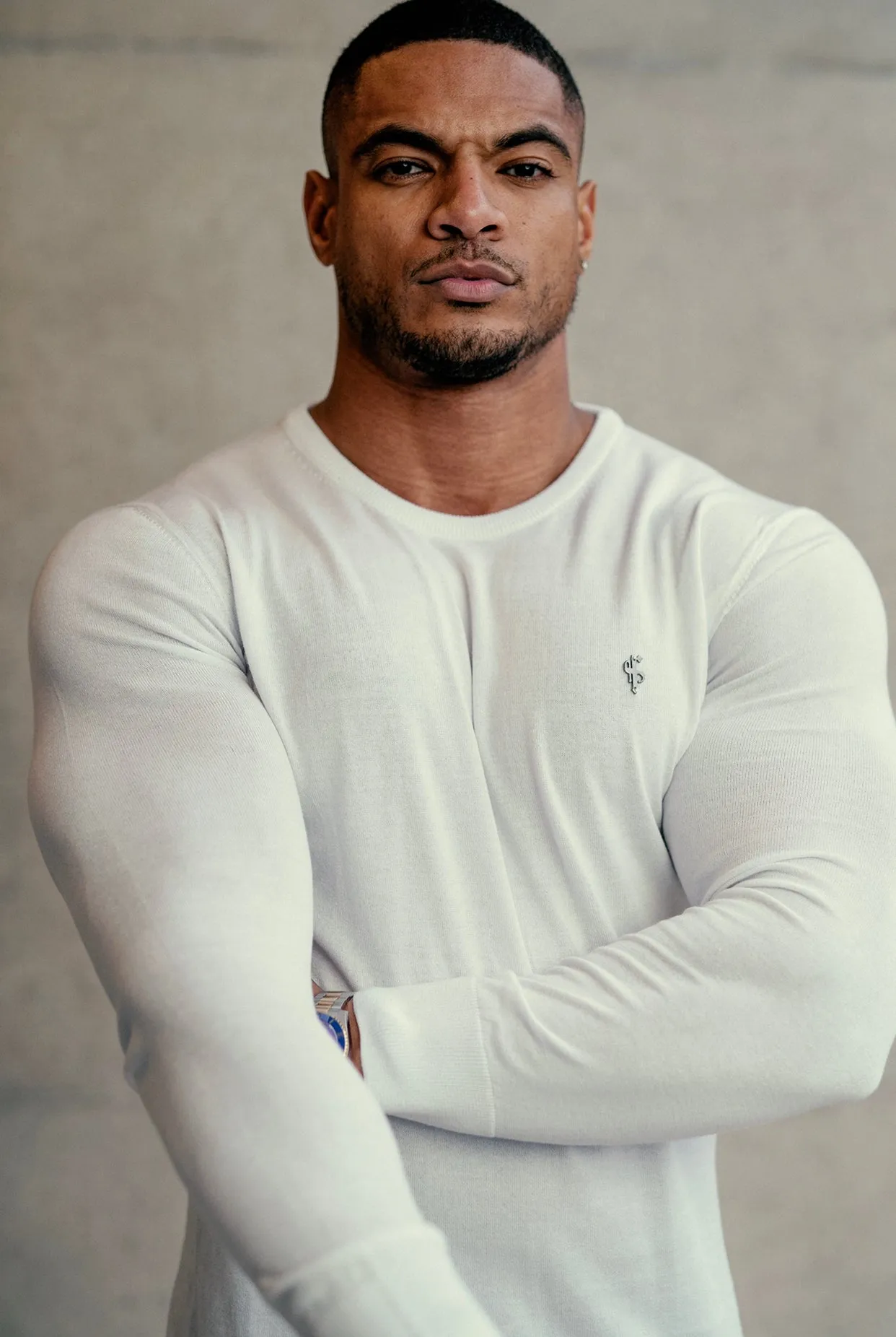 Father Sons Classic White Crew Neck Knitted Jumper with Gunmetal Emblem - FSH670 sold by Father Sons product image thumbnail 5