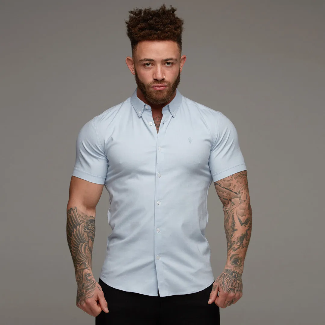 Father Sons Super Slim Stretch Classic Oxford Light Blue Short Sleeve - FS307 sold by Father Sons
