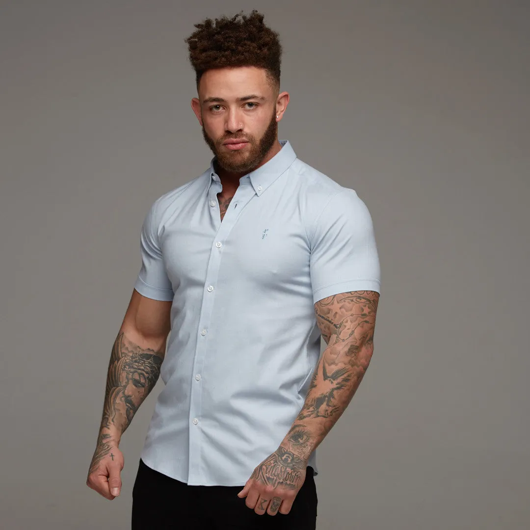 Father Sons Super Slim Stretch Classic Oxford Light Blue Short Sleeve - FS307 sold by Father Sons product image thumbnail 2