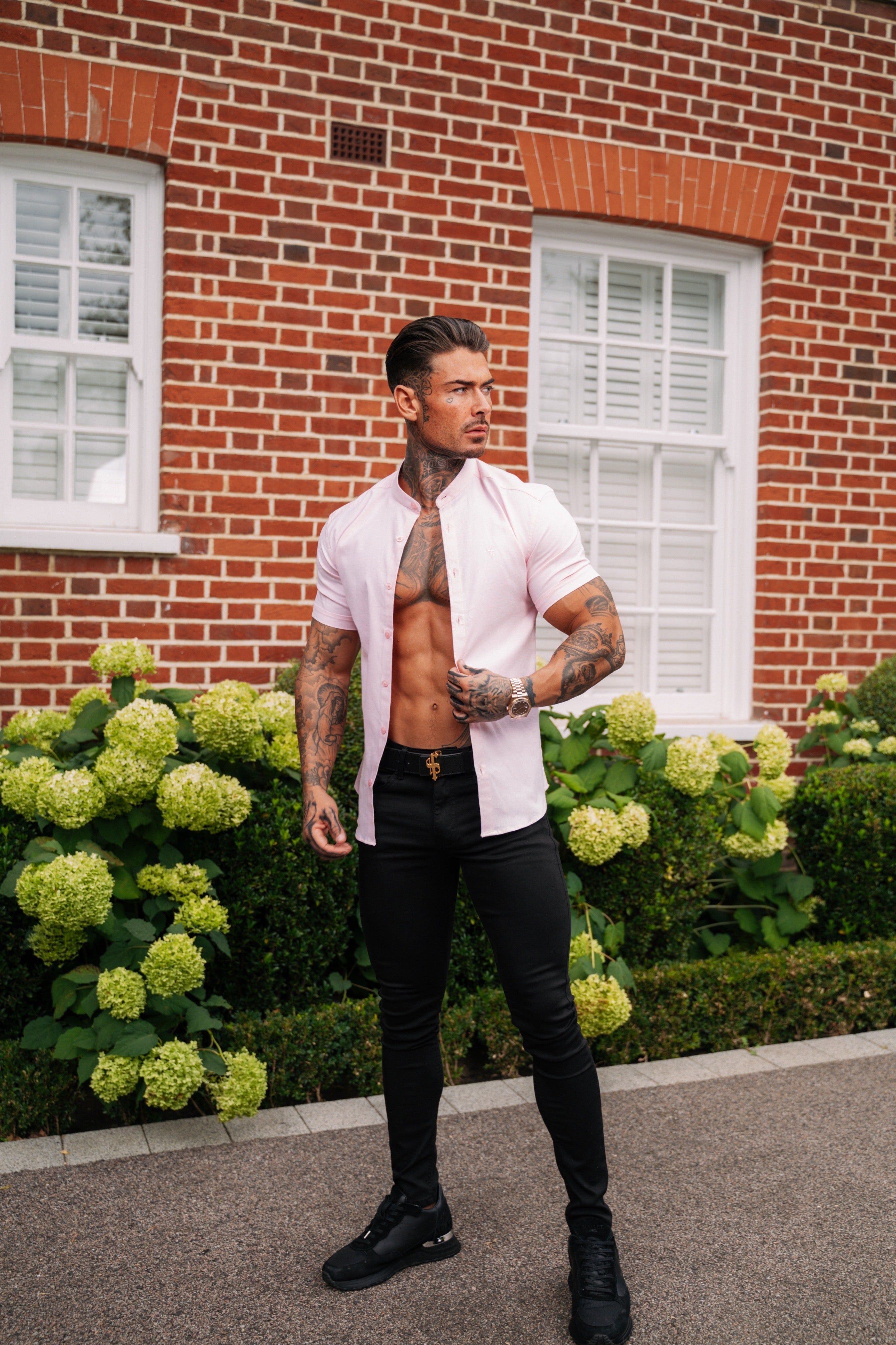 Father Sons Super Slim Stretch Classic Oxford Pink Grandad Collar Short Sleeve - FS953 sold by Father Sons product image thumbnail 2