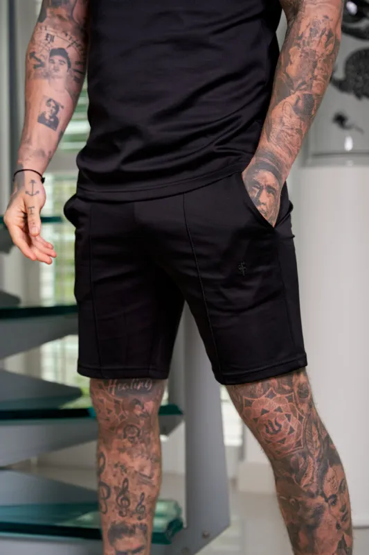 Father Sons Scuba Black Elasticated Drawstring Pintuck Shorts - FSH1038 sold by Father Sons
