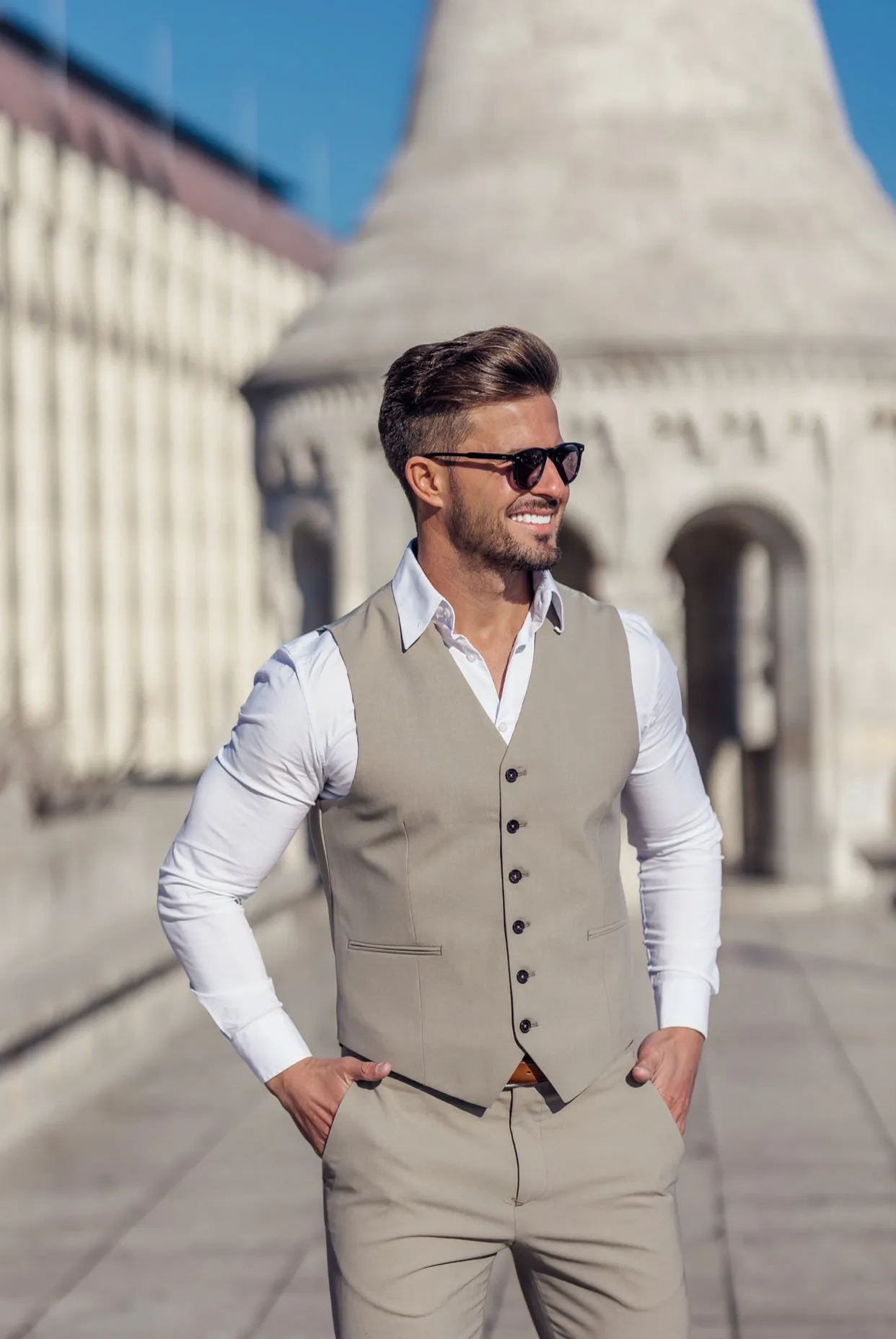 Father Sons Slim Formal Waistcoat Plain Beige - FSW003 sold by Father Sons product image thumbnail 4