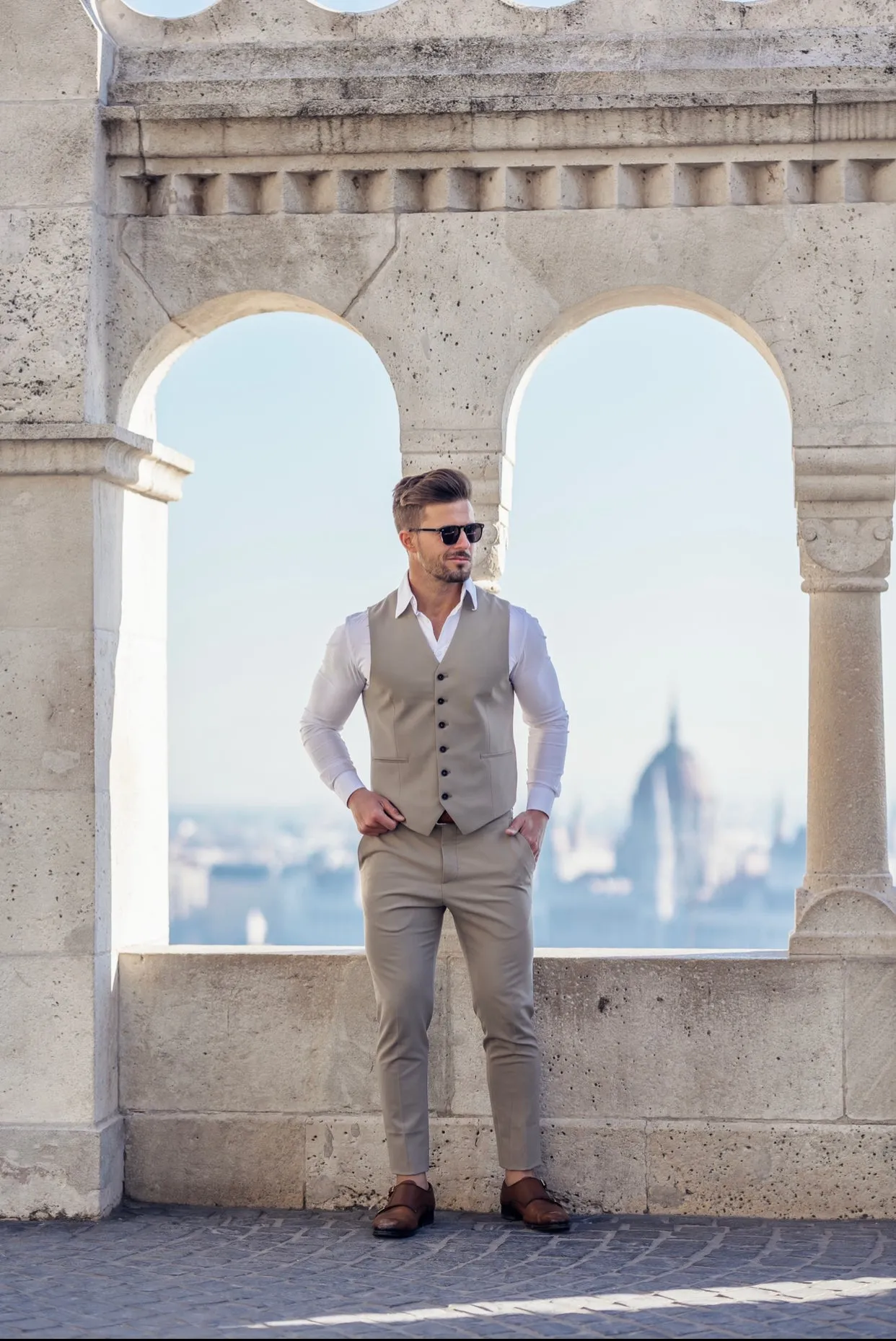 Father Sons Slim Formal Waistcoat Plain Beige - FSW003 sold by Father Sons product image thumbnail 3