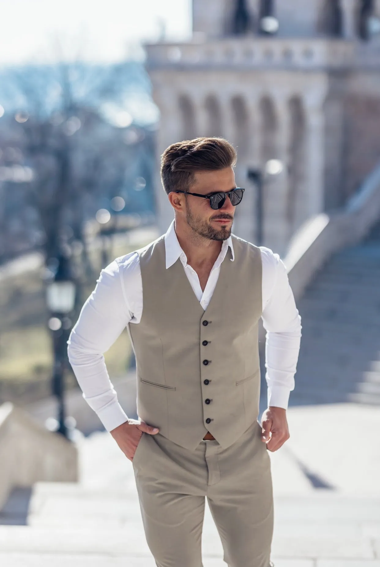 Father Sons Slim Formal Waistcoat Plain Beige - FSW003 sold by Father Sons