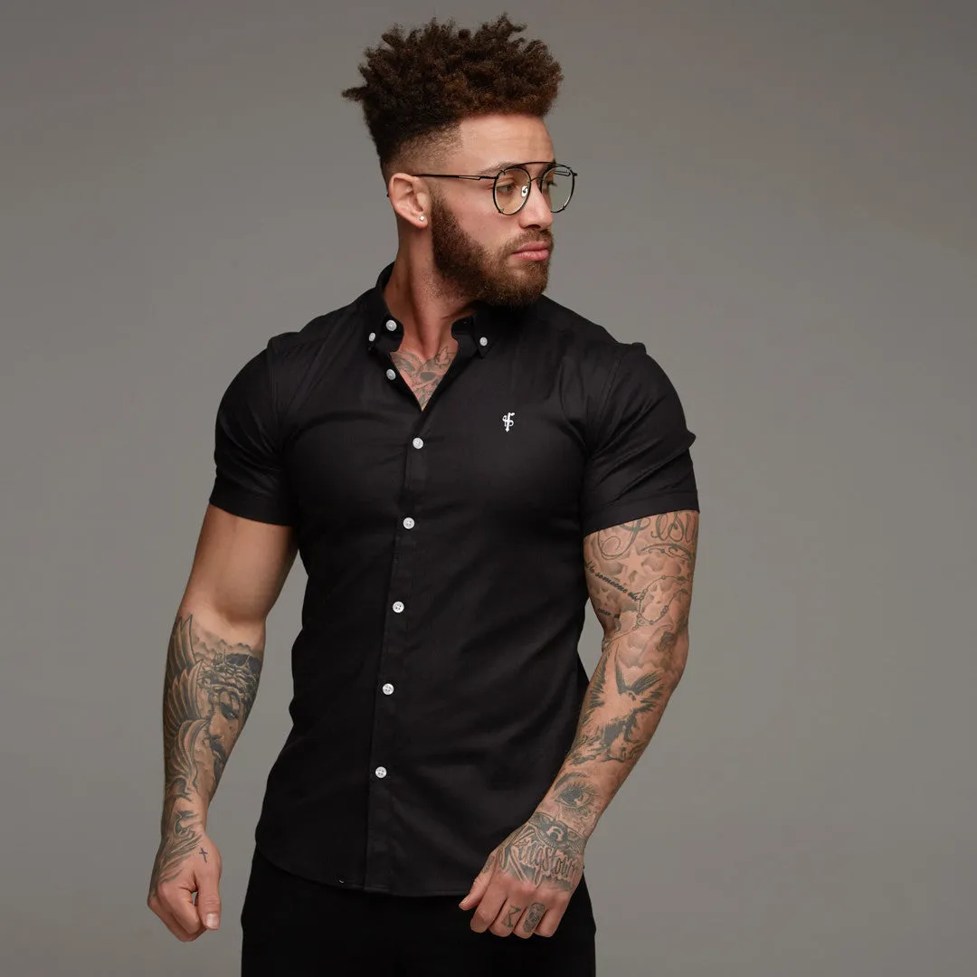 Father Sons Super Slim Stretch Classic Oxford Black Short Sleeve - FS303 sold by Father Sons product image thumbnail 2