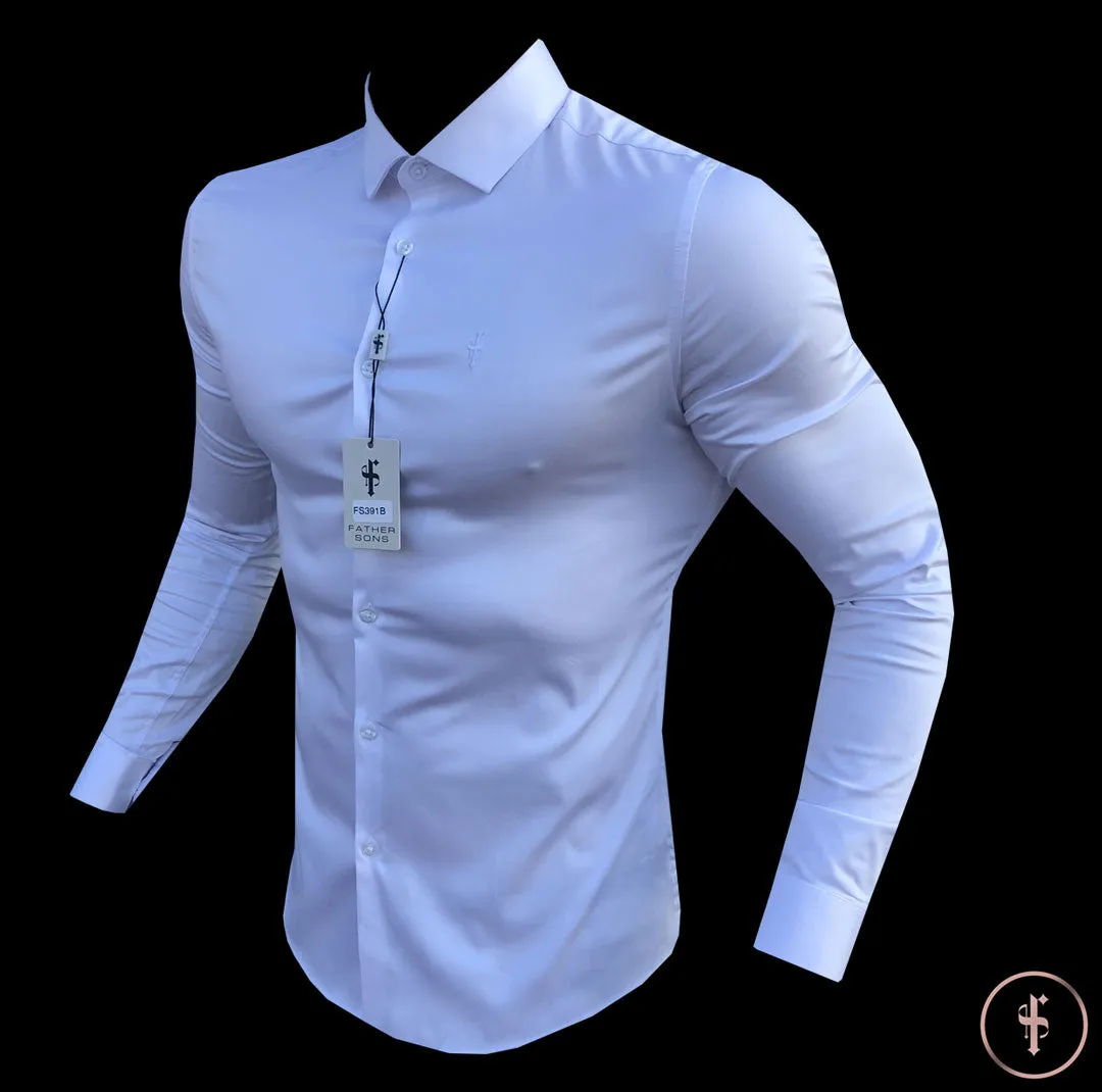 Father Sons Slim Sateen Classic White Long Sleeve (White Embroidery) - FS391 sold by Father Sons product image thumbnail 3